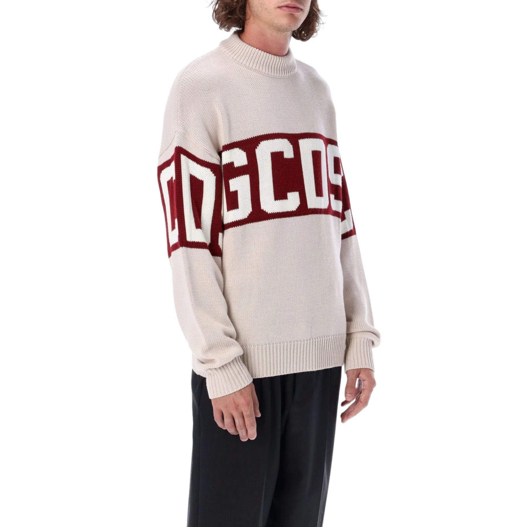 GCDS Wool Logo Band Sweater Beige Red Large - NWT Size US L / EU 52-54 / 3 - 1 Thumbnail