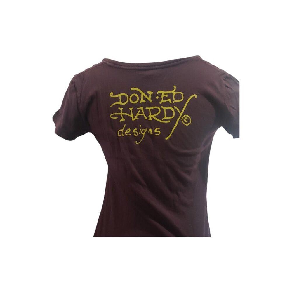 Designer CT1804 Ed Hardy Brown T=shirt with Studded Rose XS Size XS / US 0-2 / IT 36-38 - 6 Thumbnail