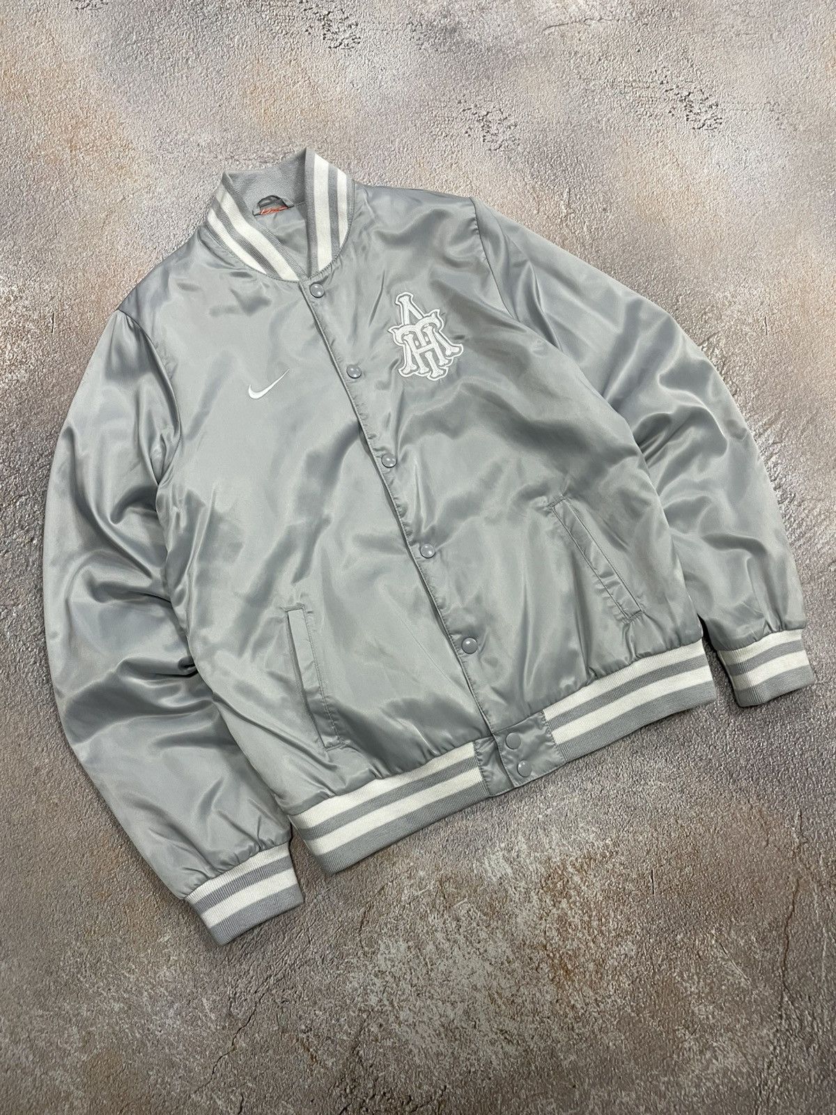 Nike Vintage Nike Athletic Big Logo Satin Bomber Jacket Size US S / EU 44-46 / 1 - 1 Thumbnail