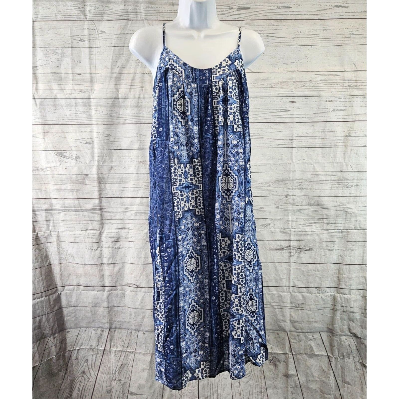 Lucky Brand Lucky Brand Dress Women Sundress Sleeveless Spaghetti Strap Viscose Small Blue White Knee Length Size S / US 4 / IT 40 - 2 Thumbnail