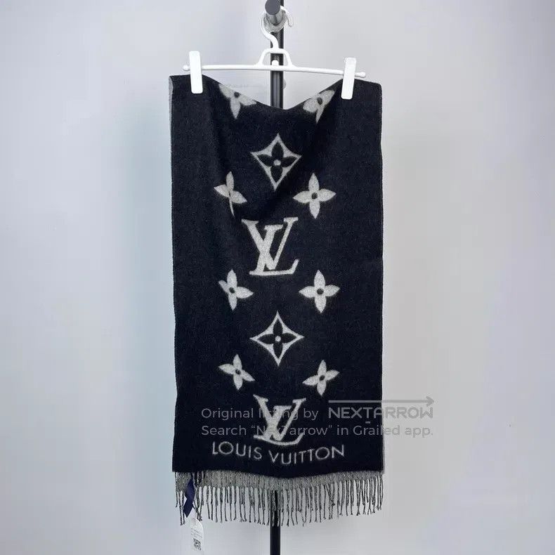 Louis Vuitton Louis Vuitton Black and grey full-print cashmere double-si Size ONE SIZE - 4 Thumbnail