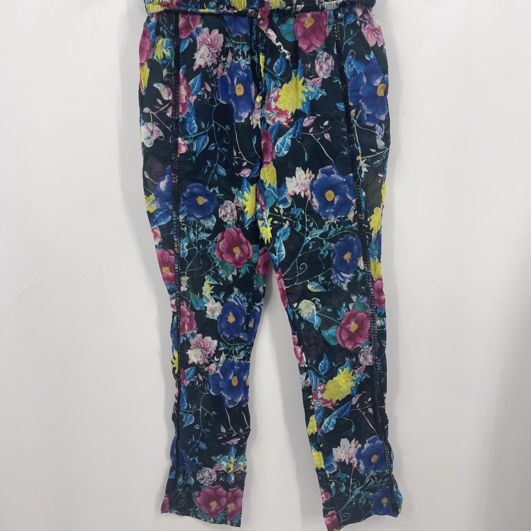 Vintage Seafolly Floral Pants Womens Small Tapered Leg Blue Casual Pockets Regular Fit Size 28" / US 6 / IT 42 - 3 Thumbnail
