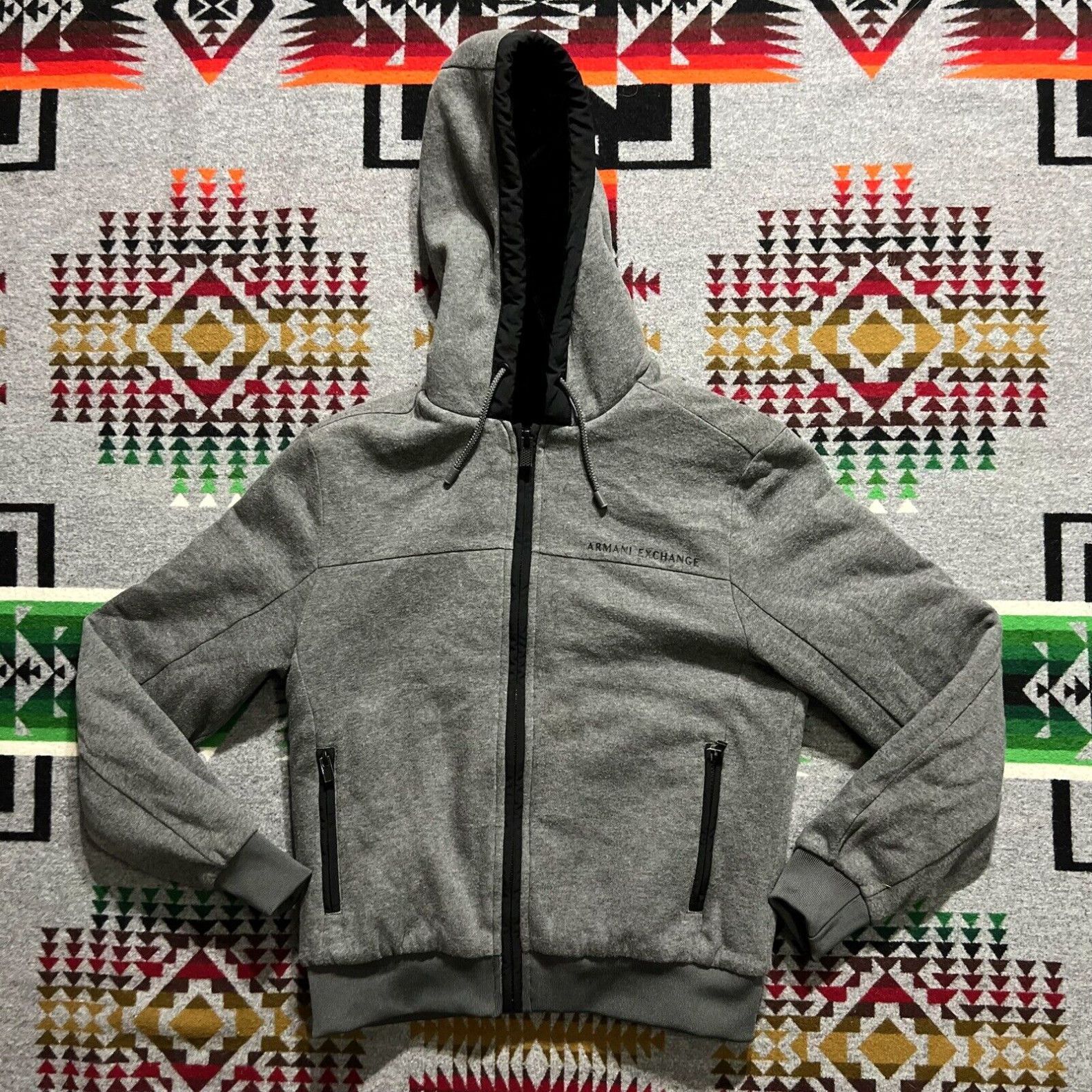 image of Armani Exchange Hoodie Men’S Size Xs Gray Faux Fur Lined Full Zip Euc A6 in White, Men's