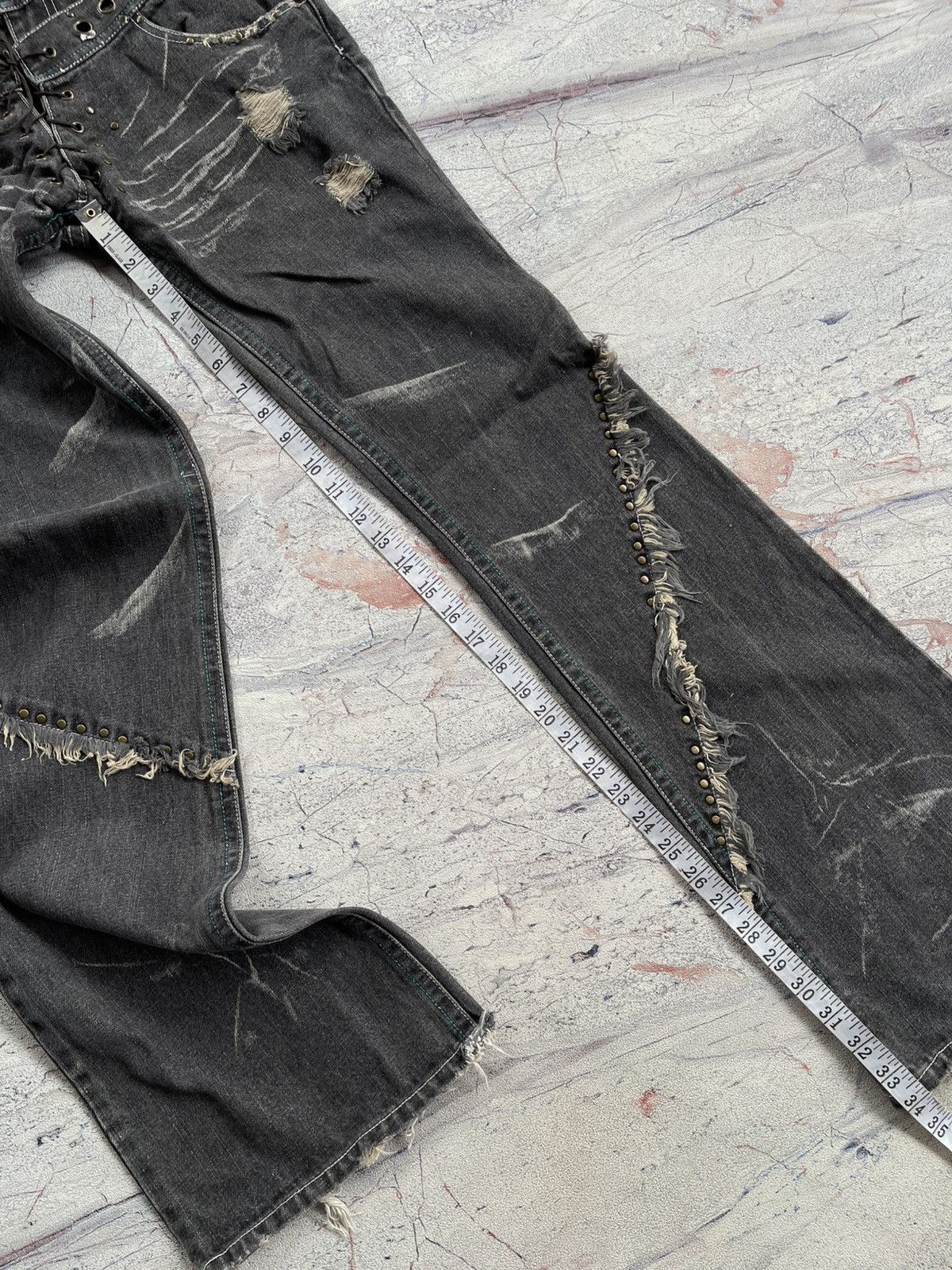 Tornado Mart Distressed Lowbox Double Waist Lace Up Flared Jeans Size US 30 / EU 46 - 14 Thumbnail