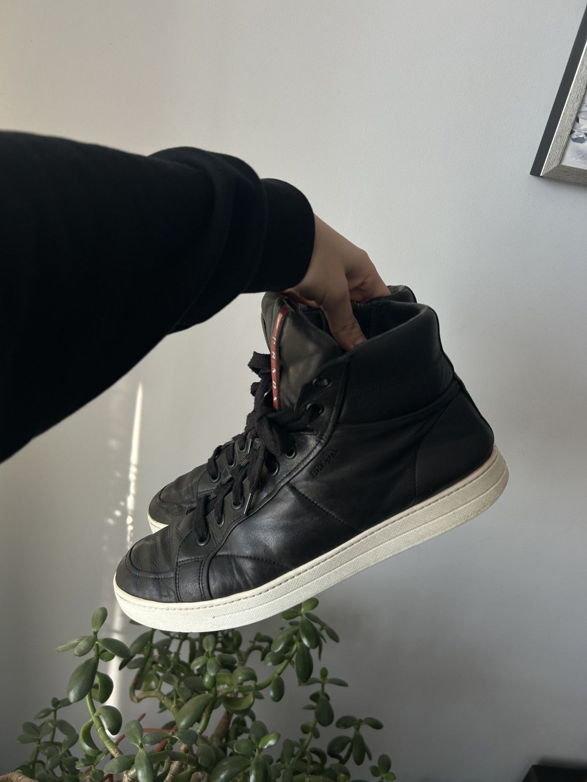 Prada Prada 4T2596 dark blue high top leather sneakers Linea Rossa Size US 11.5 / EU 44-45 - 3 Thumbnail