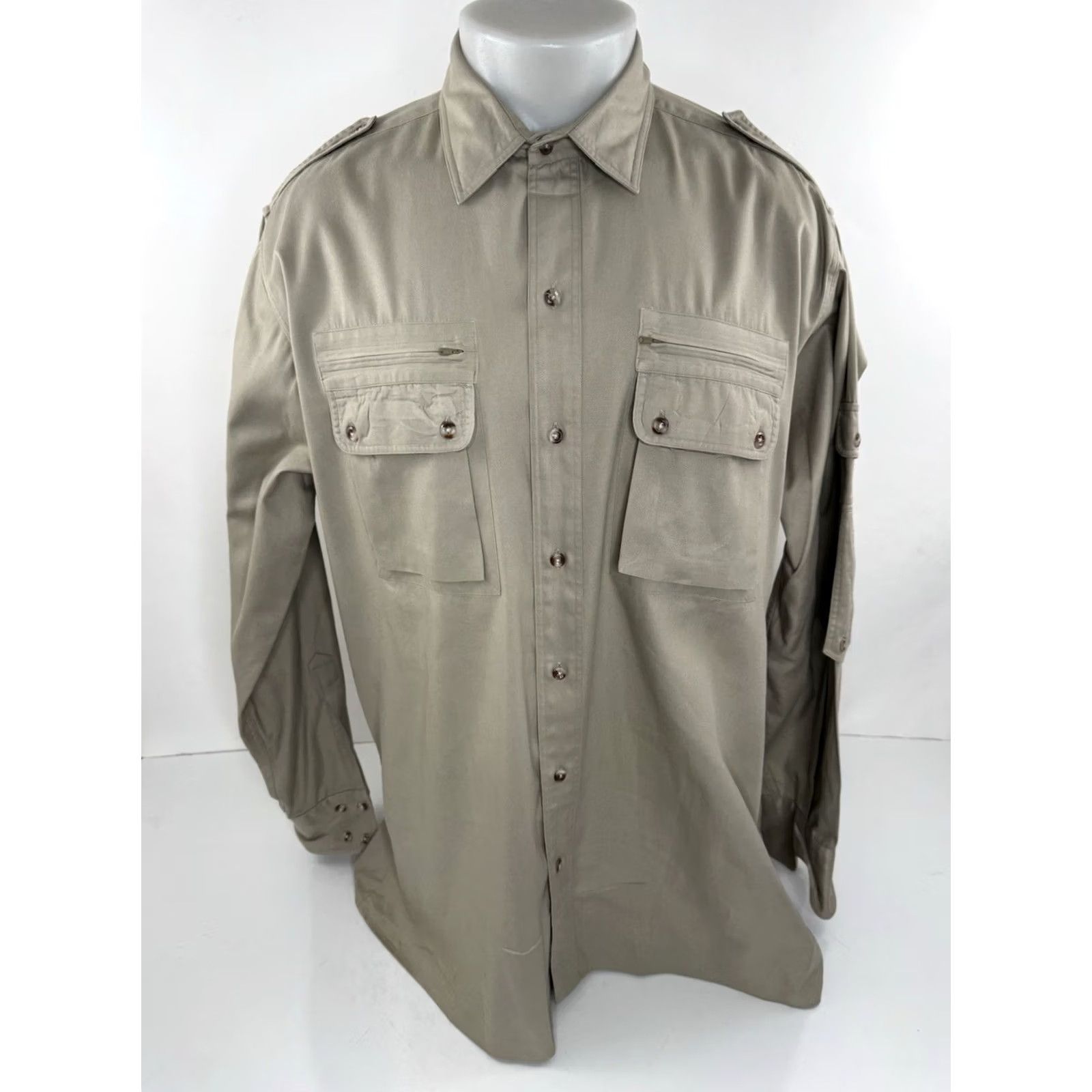 Abercrombie & Fitch Abercrombie & Fitch - Hong Kong Vintage XL Safari Bush Field Shirt - Button-Up - Long Sleeve - Tan - Men - XL - 1970s/80s Size US XL / EU 56 / 4 - 2 Thumbnail