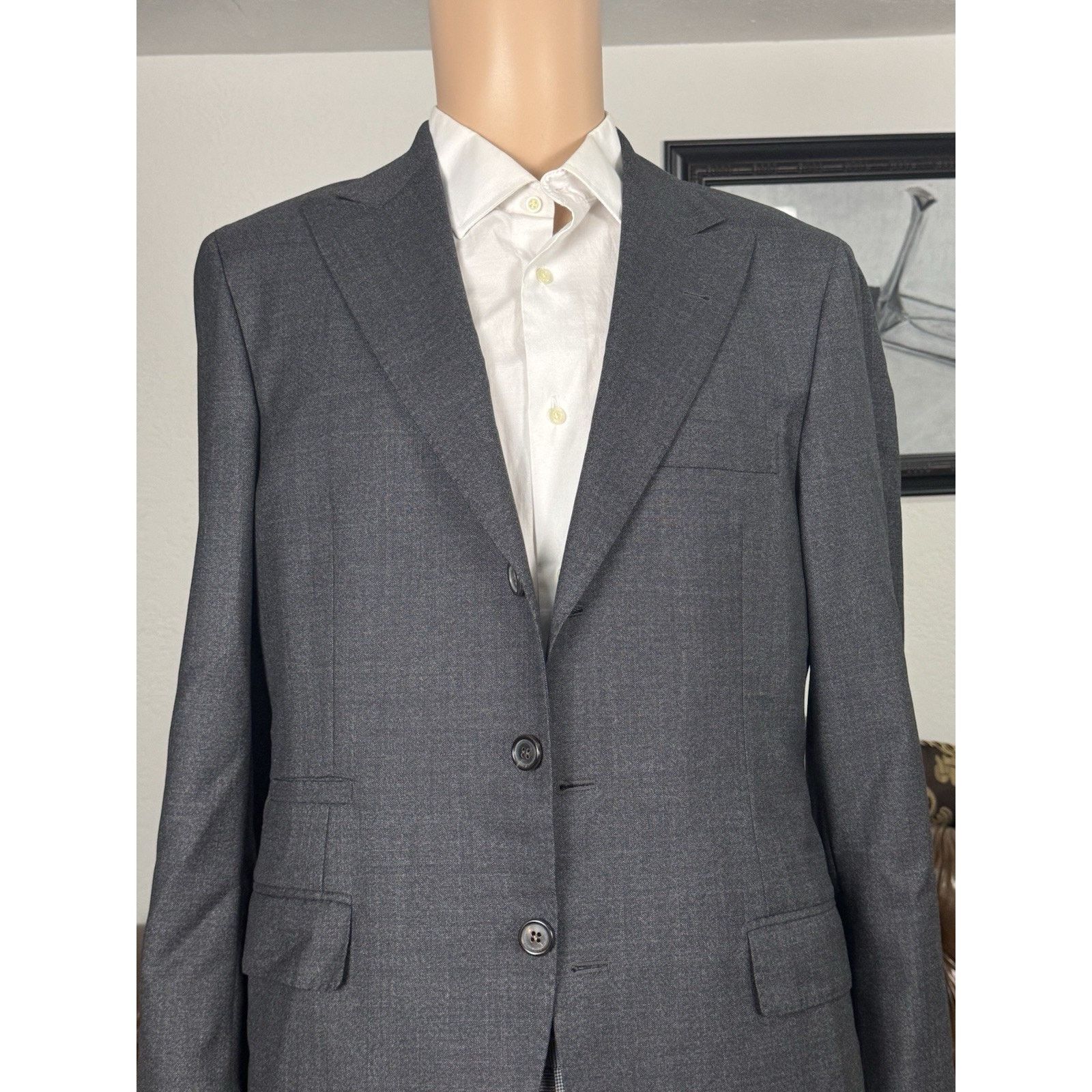 Brunello Cucinelli Brunello Cucinelli Charcoal Wool Peak Lapel Blazer 46/36 Size 36R - 3 Thumbnail
