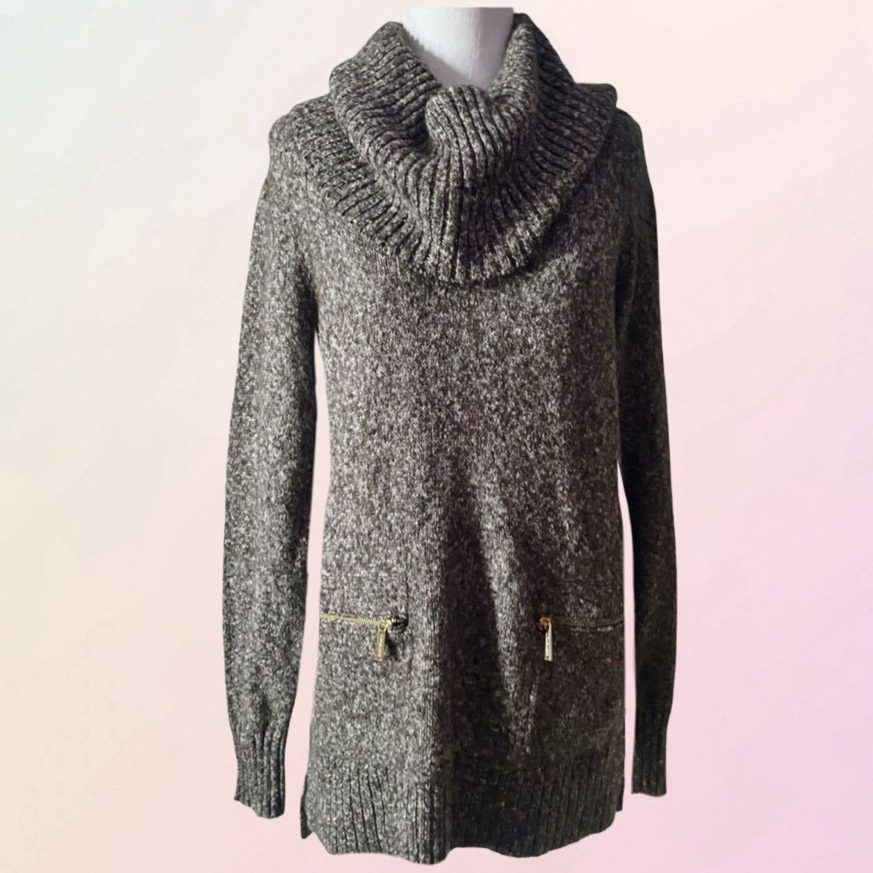 Michael Kors Michael Kors, Gray/Brown, Cable Knit, Oversized, Sweater Size S / US 4 / IT 40 - 17 Thumbnail