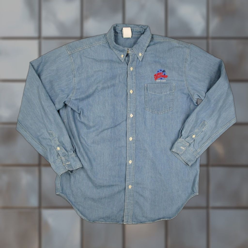 Planet Hollywood VINTAGE Planet Hollywood Denim Shirt Mens XL Long Sleeve Blue Button Down 90s Retro Size US XL / EU 56 / 4 - 1 Thumbnail