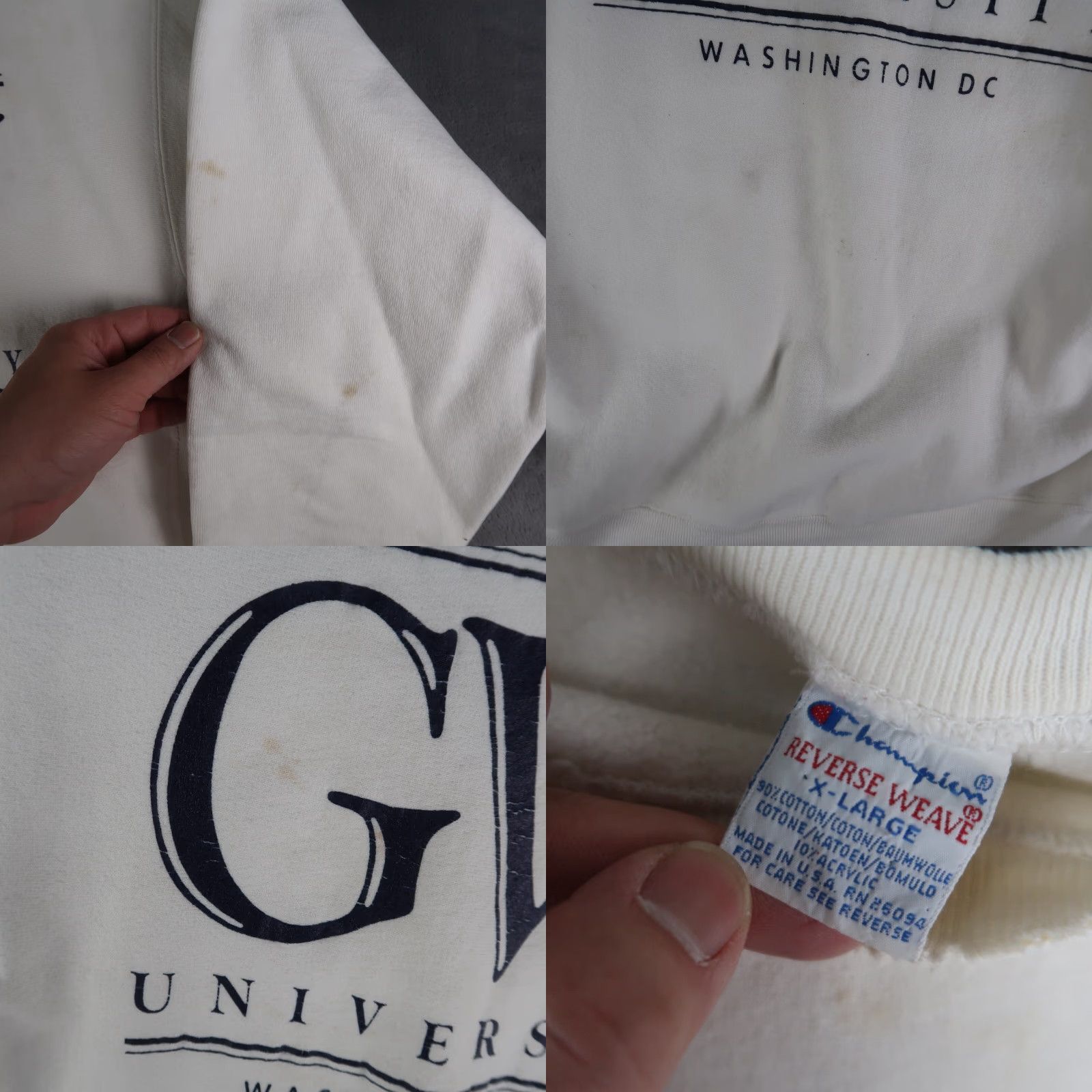 Champion VINTAGE Champion Sweatshirt Crewneck XL White 90s Reverse Weave USA Embroidered Logo Mens Size US XL / EU 56 / 4 - 8 Thumbnail