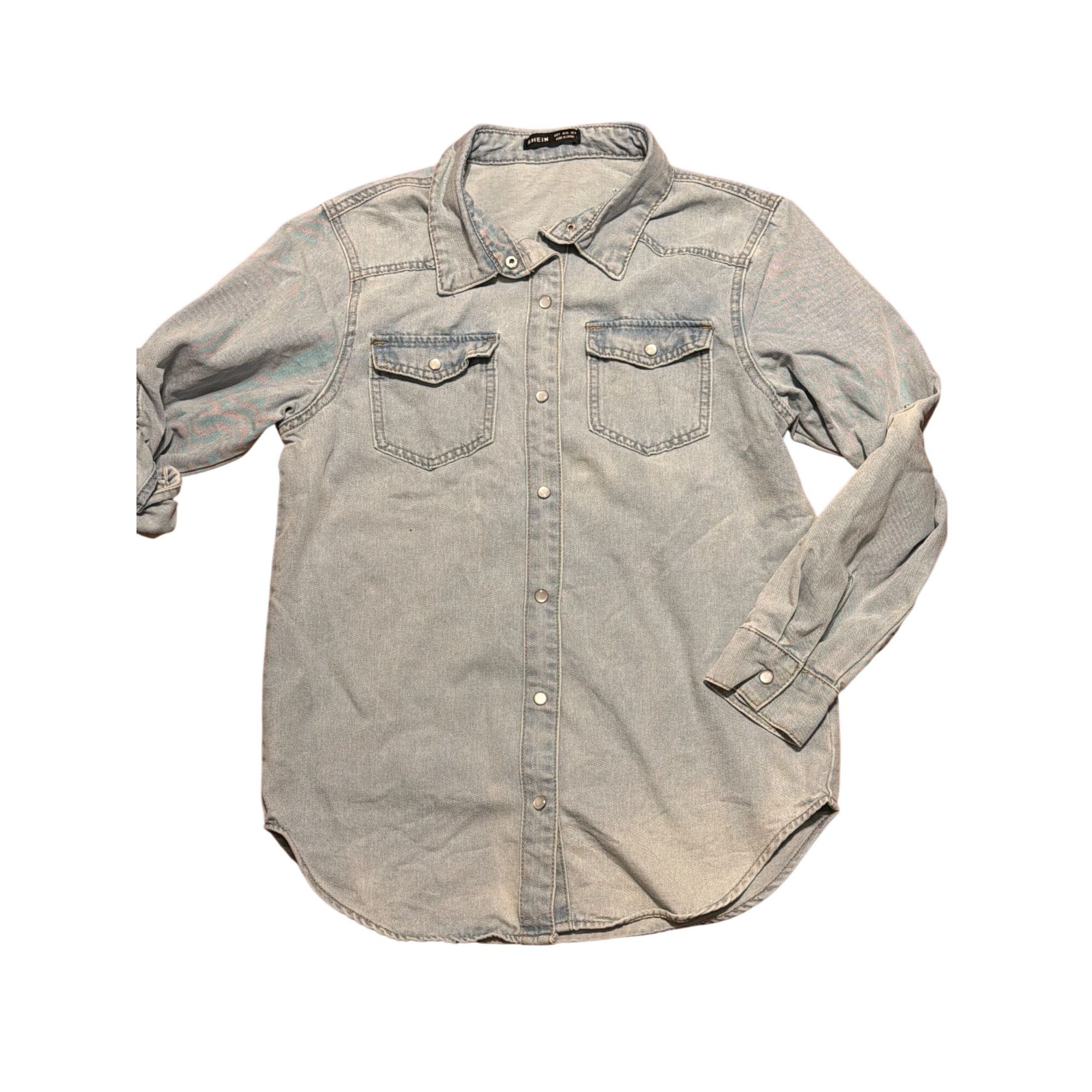 Shein Shein Light Blue Denim Button Up Shirt Snap Pearl Buttons Ta Size S / US 4 / IT 40 - 1 Thumbnail