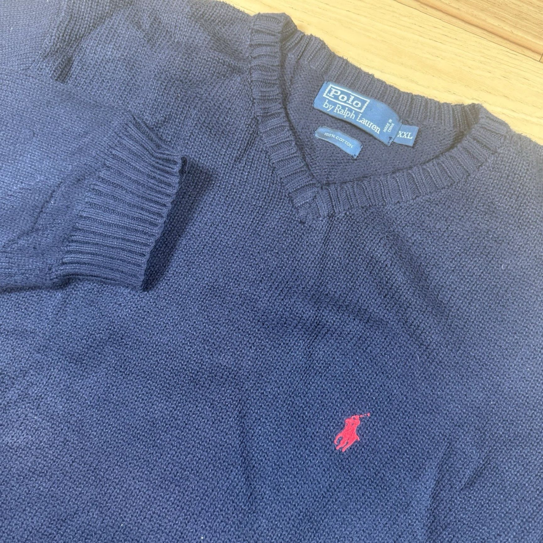 Ralph Lauren VINTAGE Ralph Lauren Sweater Mens XXL Blue V-Neck Cinched Polo Size US XXL / EU 58 / 5 - 2 Thumbnail