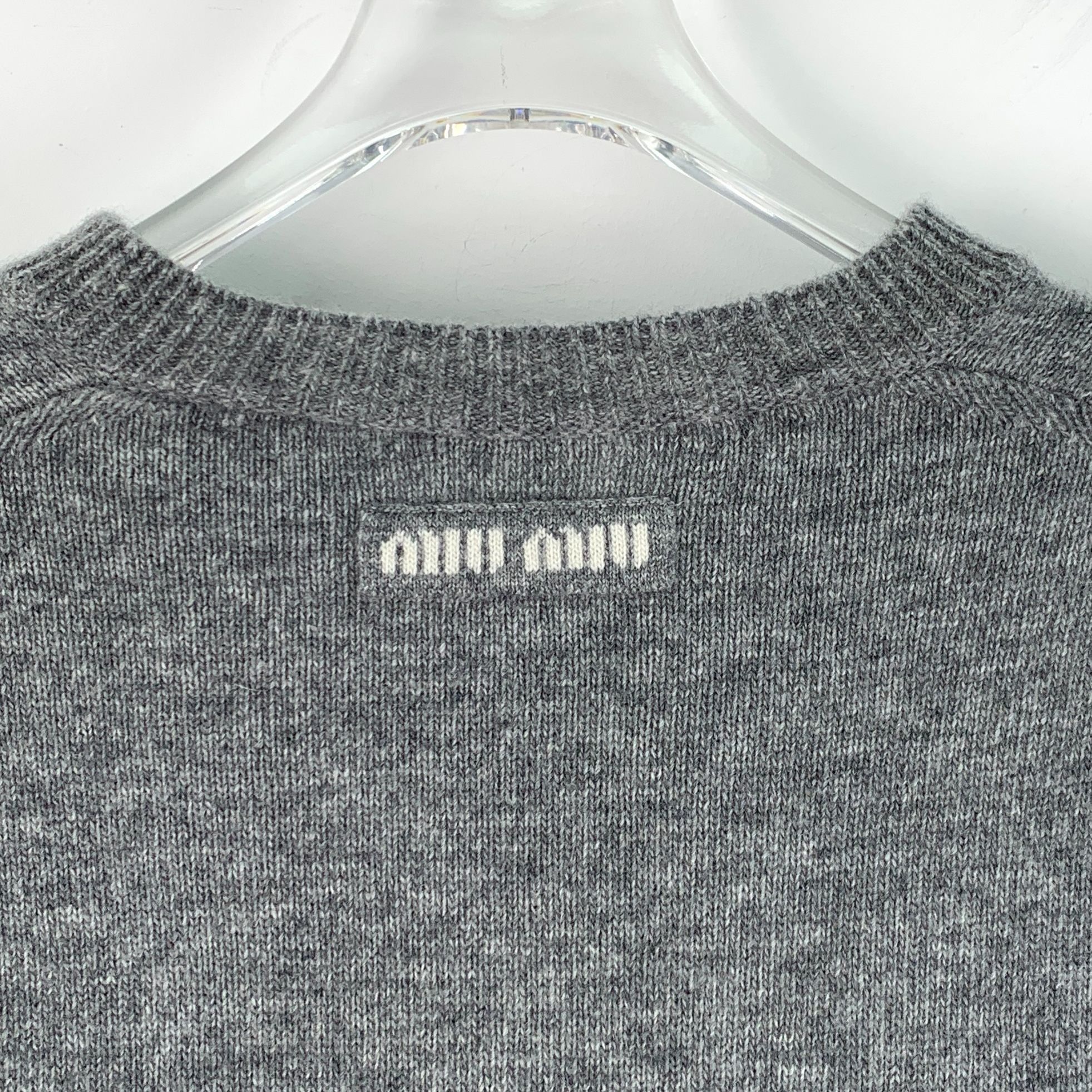 Miu Miu Miu Miu 2023 Dark Gray V-Neck Long-Sleeve Knit Sweater Size Size S / US 4 / IT 40 - 5 Thumbnail