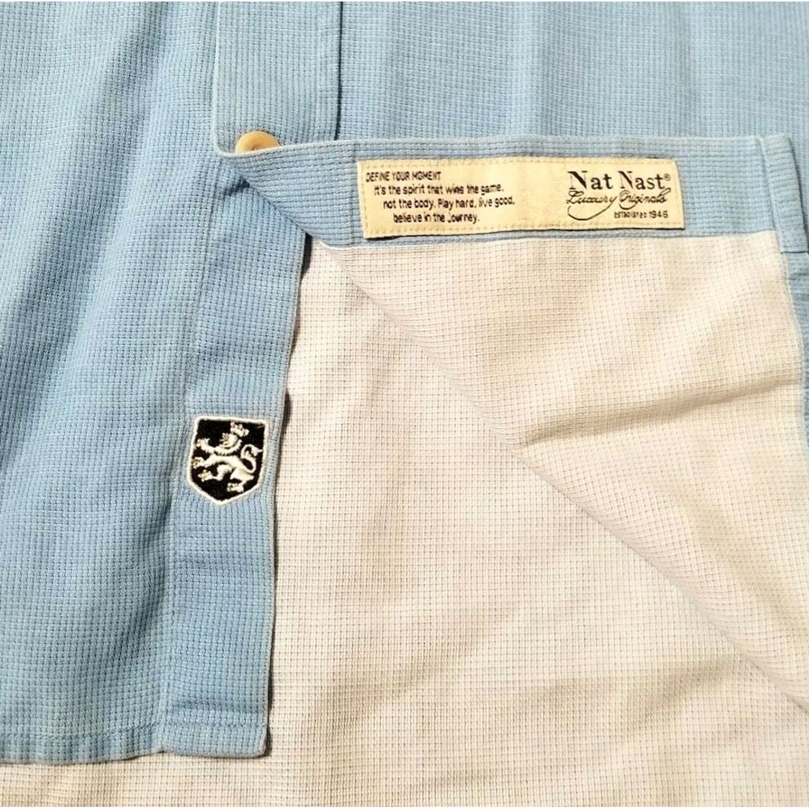 Nat Nast Nat Nast Mens L Silk Cotton Blend Button Front Shirt Blue Breathable Flaws Size US L / EU 52-54 / 3 - 6 Thumbnail