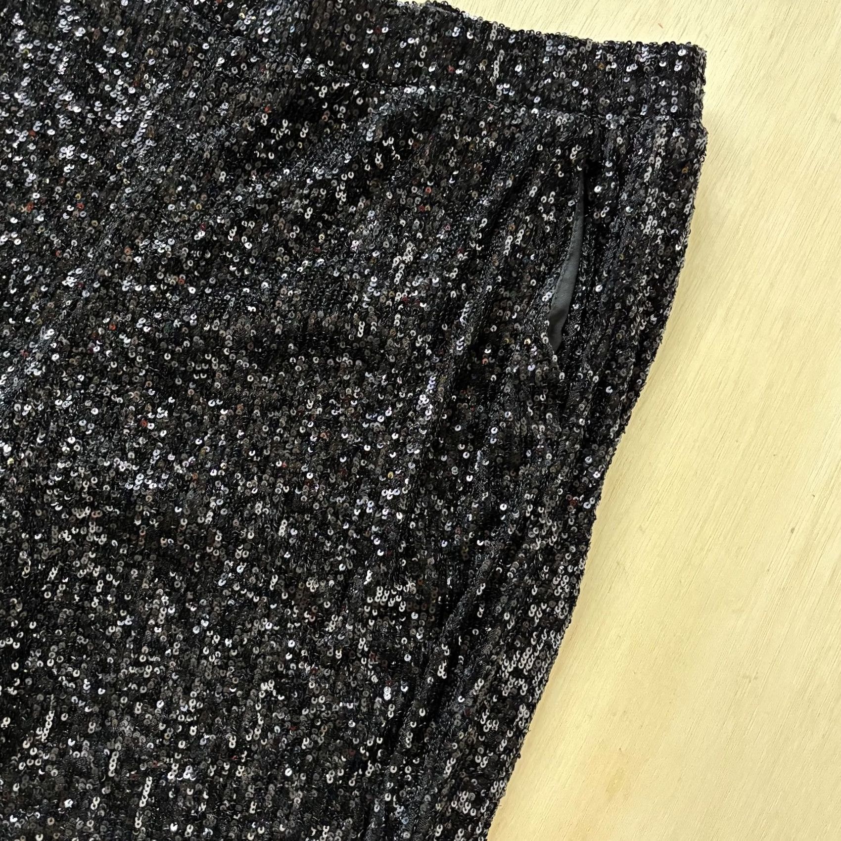 Vintage Cable & Gauge Pants Womens XL Black Sequin Jogger Elastic Waist Lined Party Pajama Size 40" / US 18 - 2 Thumbnail