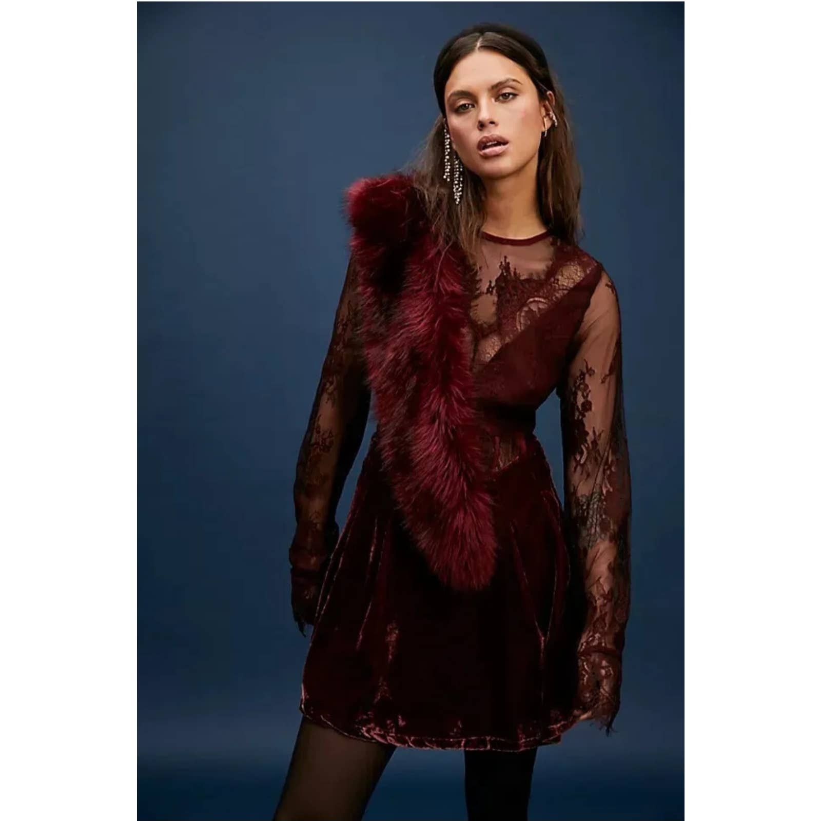 Image of New Free People Marlie Lace Mini Dress $198 X-Small Garnet in Red, Women's (Size XS)