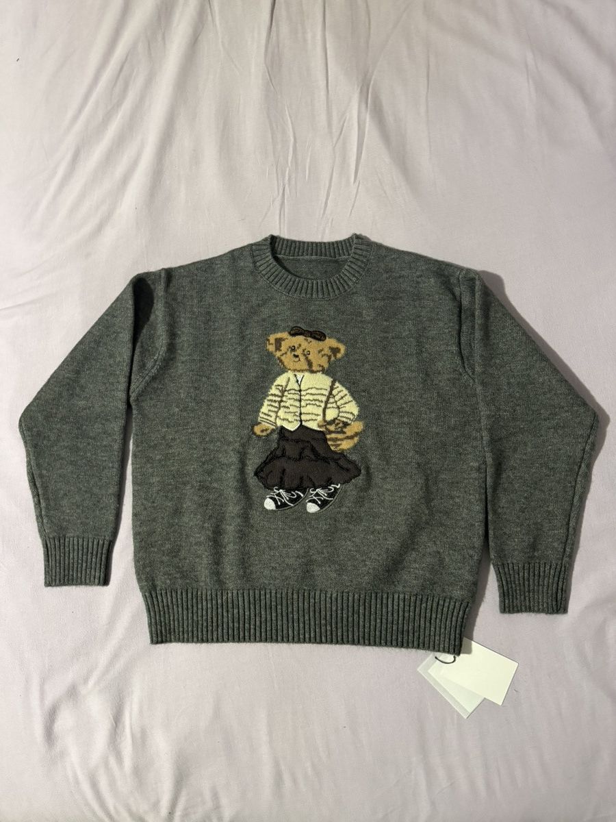 Other Gray crewneck sweater with teddy bear embroidery soft knit Size L / US 10 / IT 46 - 2 Thumbnail