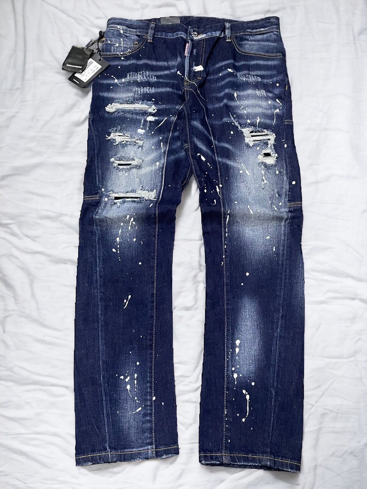BNWT Dsquared2 $800 Biker Distressed Paint Splatter Jeans