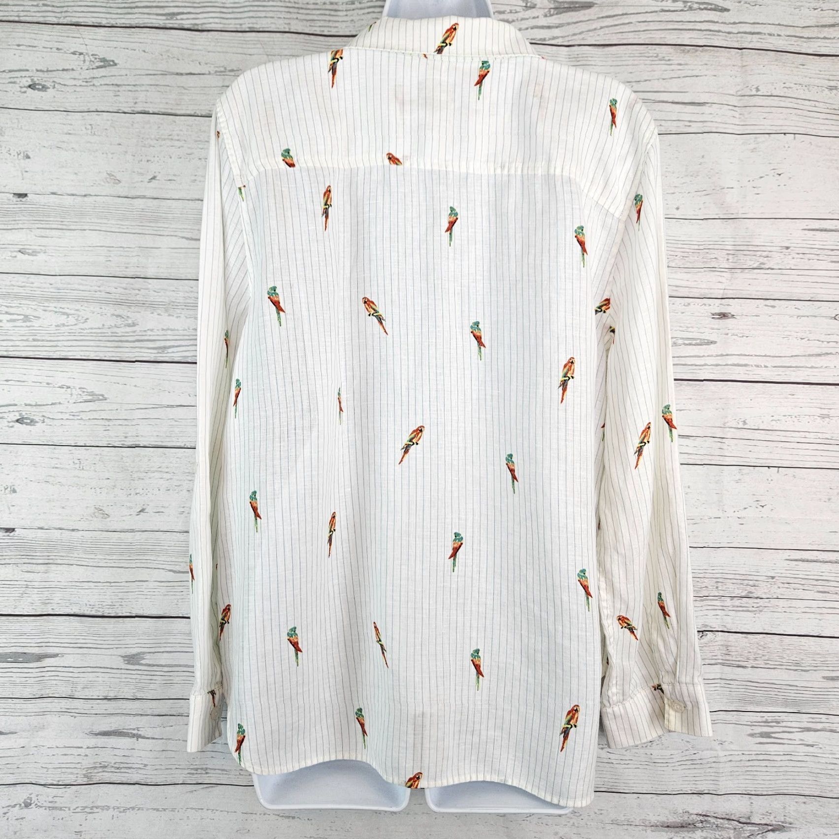 Vintage Chicos Womens Shirt Sz XL No Iron Linen Button-Up White Red Parrot Print Size XL / US 12-14 / IT 48-50 - 3 Thumbnail