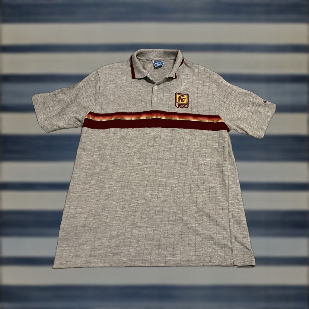 Champion VINTAGE Champion Polo Shirt USC Trojans Mens L Gray Short Sleeve Cotton Blend USA Made in USA Size US L / EU 52-54 / 3 - 1 Thumbnail