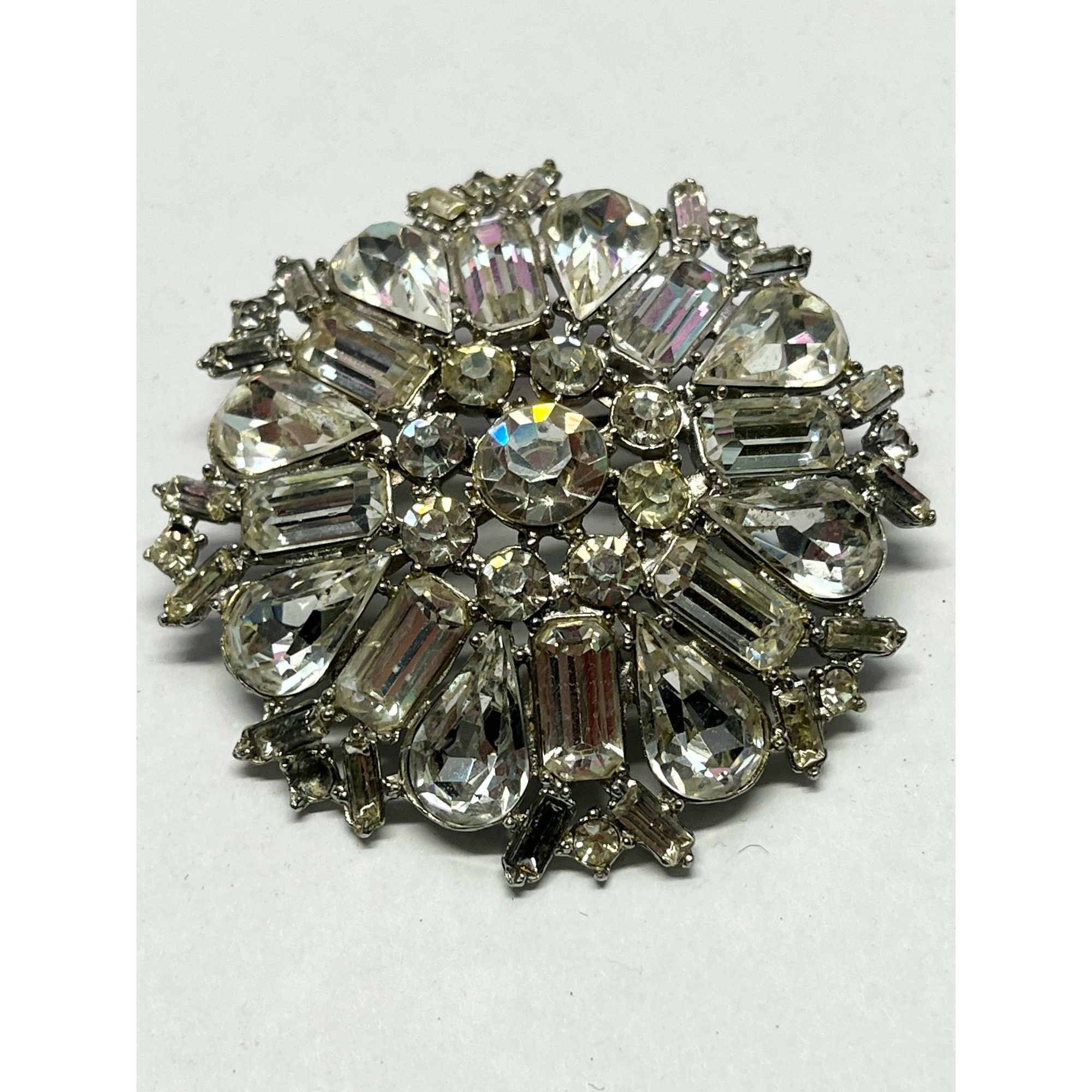 Vintage rhinestone flower brooch pin