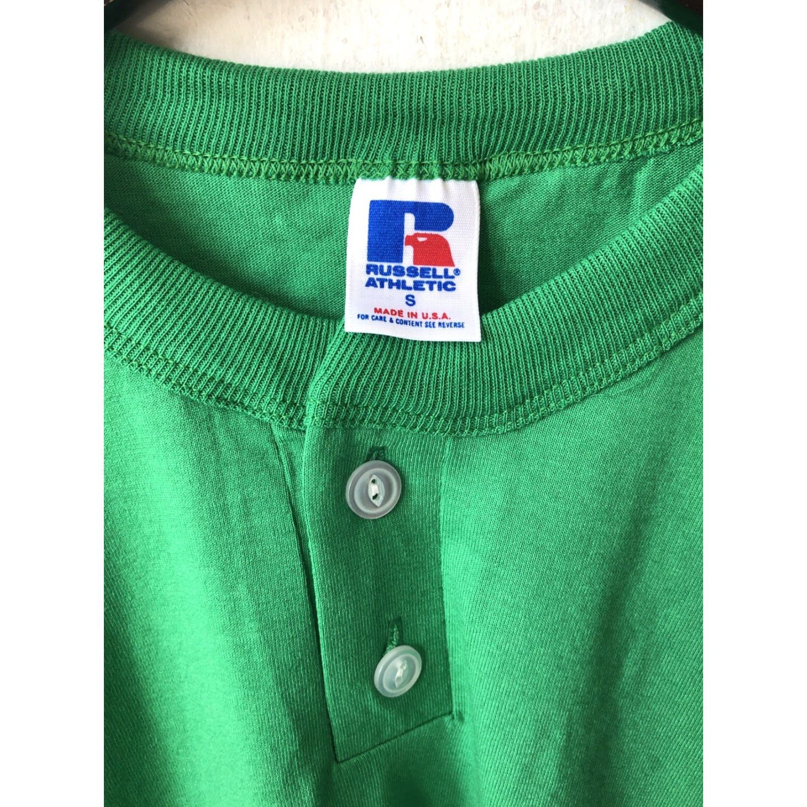 Russell Athletic VINTAGE Russell Athletic Henley T-Shirt Mens S Green 90s Deadstock NWOT Made USA Benched Eagle Patch Short Sleeve Size US S / EU 44-46 / 1 - 2 Thumbnail