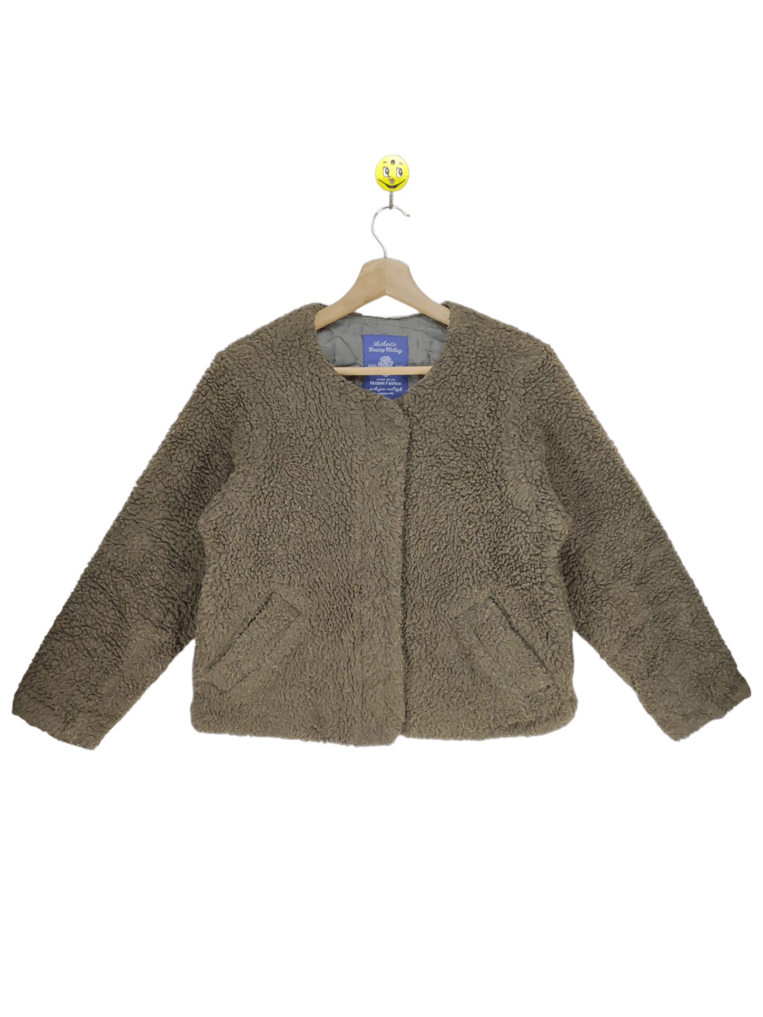 image of Stealsvintage Sherpa Cardigan Jacket Cropped By Union Made in Olive Green, Women's (Size Medium)