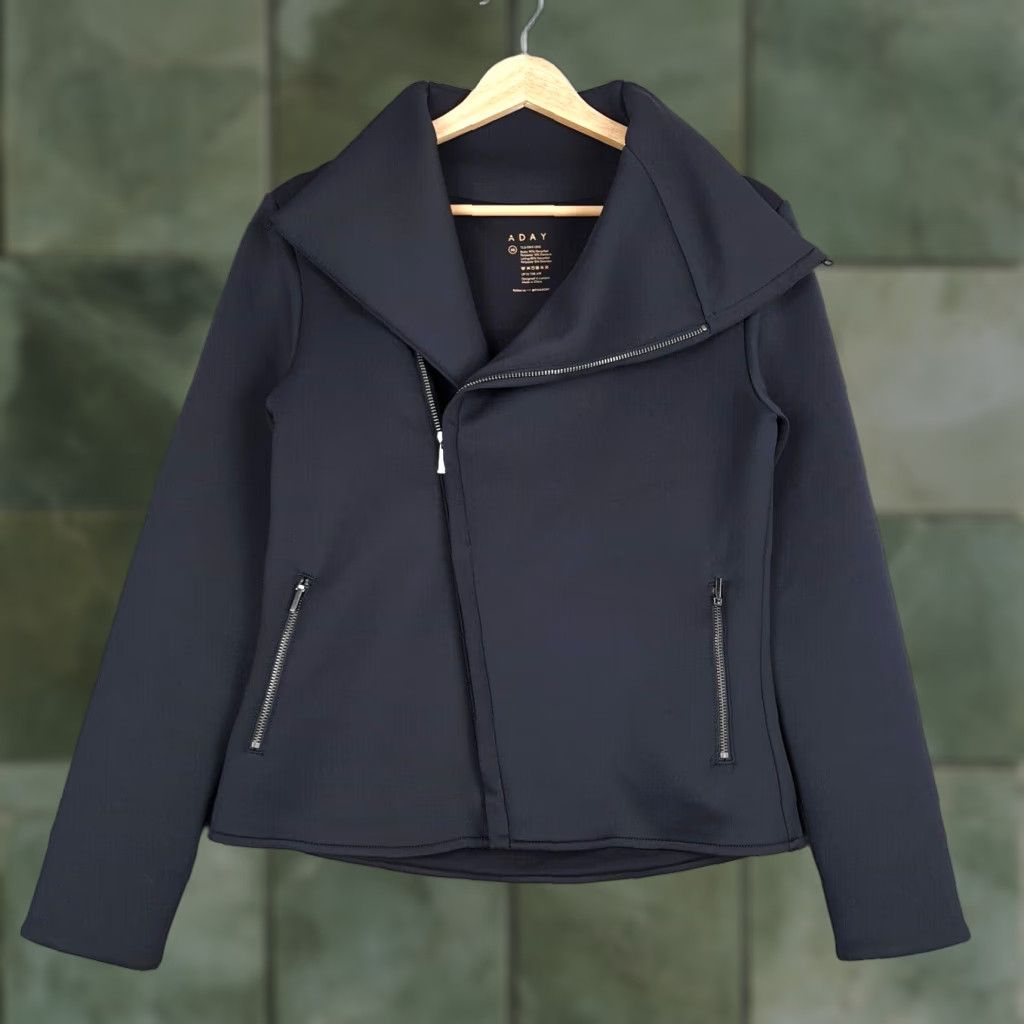 Vintage VINTAGE ADAY Up In The Air Jacket Womens XS Blue Scuba Asymmetrical Zip Biker Jacket Size XS / US 0-2 / IT 36-38 - 1 Thumbnail