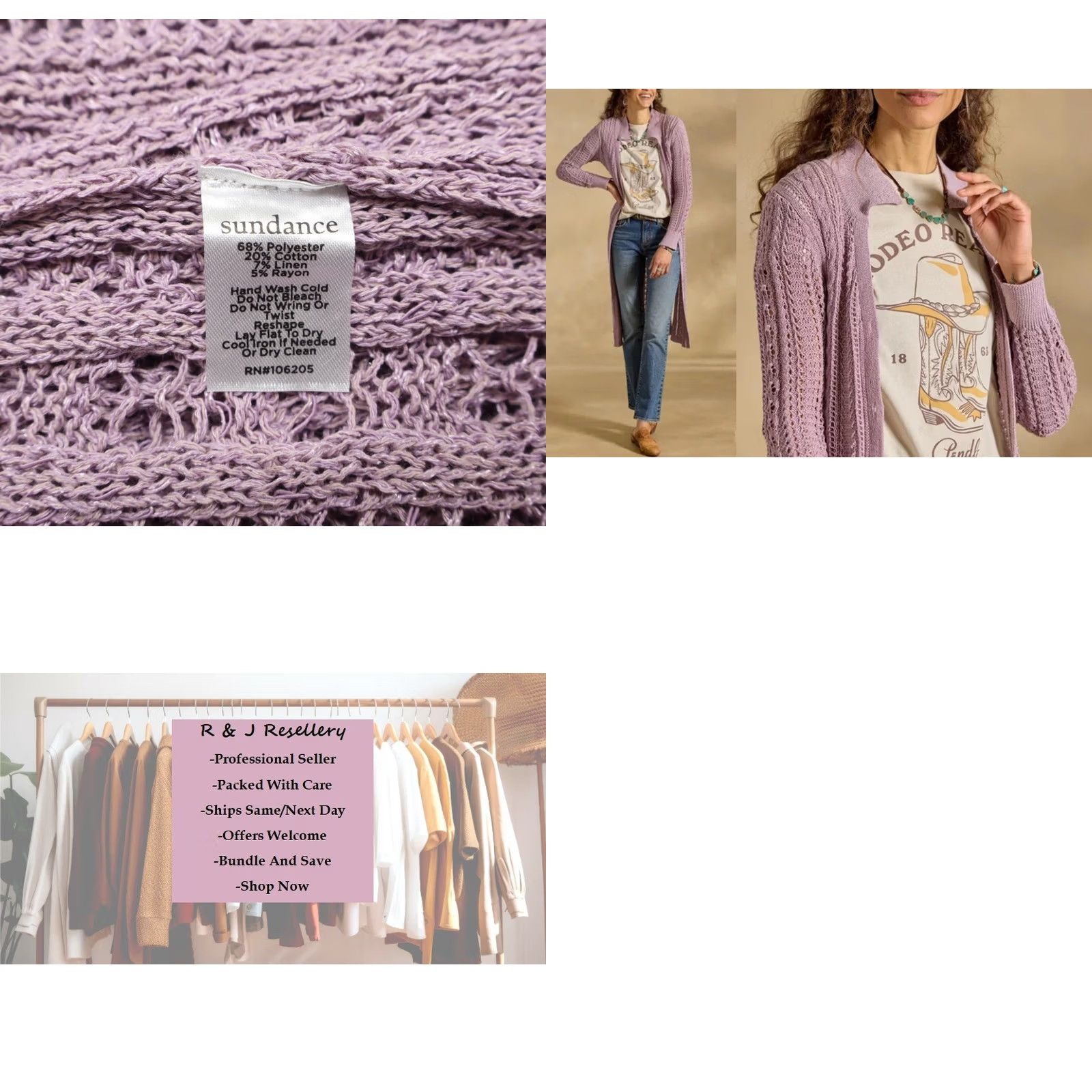 Vintage Sundance Cardigan Women's Duster Open-Knit Lavender Purple Cotton Linen Polyester Rayon V-Neck Button S Garden-Core, Vintage No Size S / US 4 / IT 40 - 8 Thumbnail