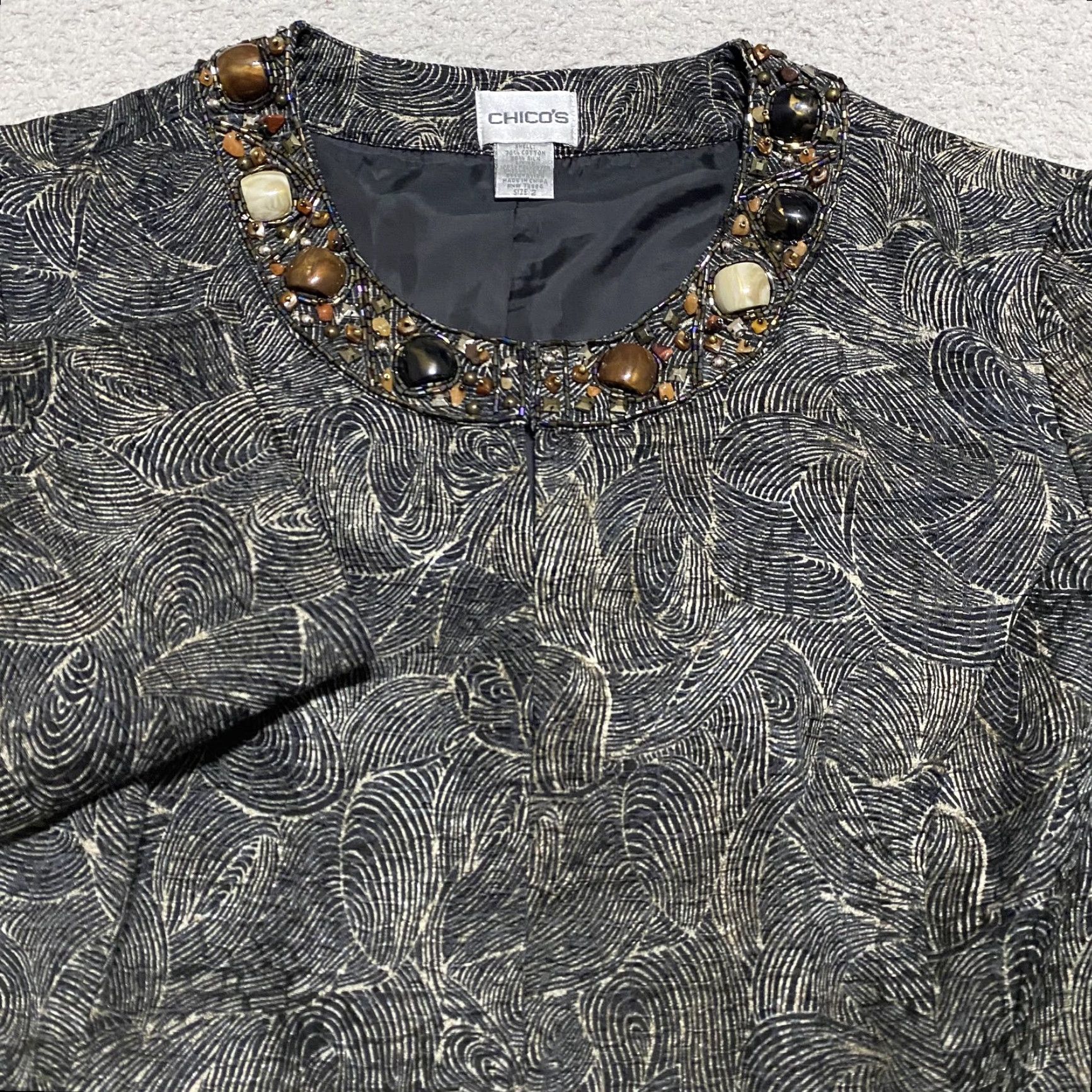 Vintage Chico's Blazer Shirt Womens Large Black Silk Blend Geometric Beaded Embellished Size L / US 10 / IT 46 - 5 Thumbnail