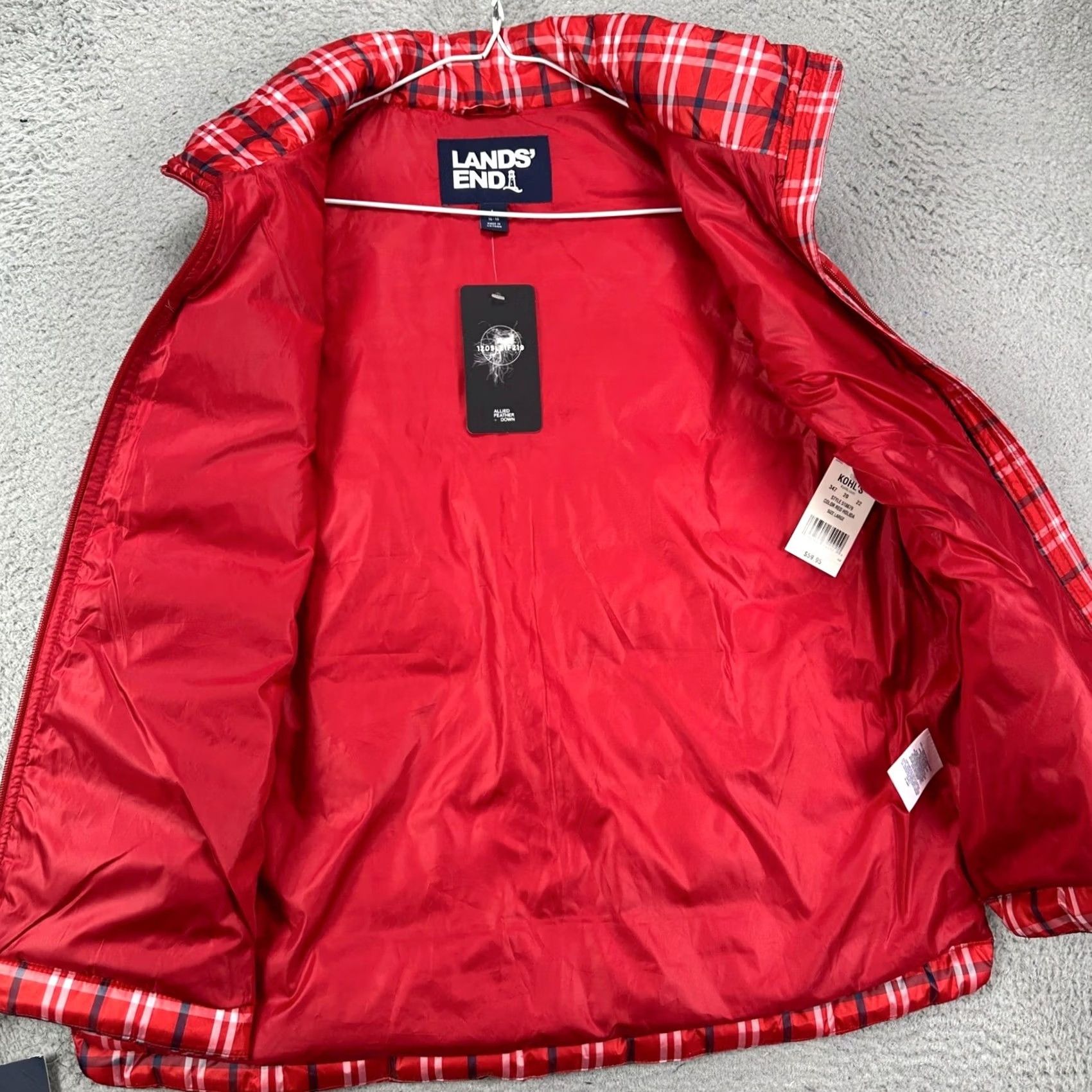 Lands' End VINTAGE Lands End Womens Large Vest Down Puffer Red Plaid 600 Fill Pocket Full Zip Size L / US 10 / IT 46 - 3 Thumbnail