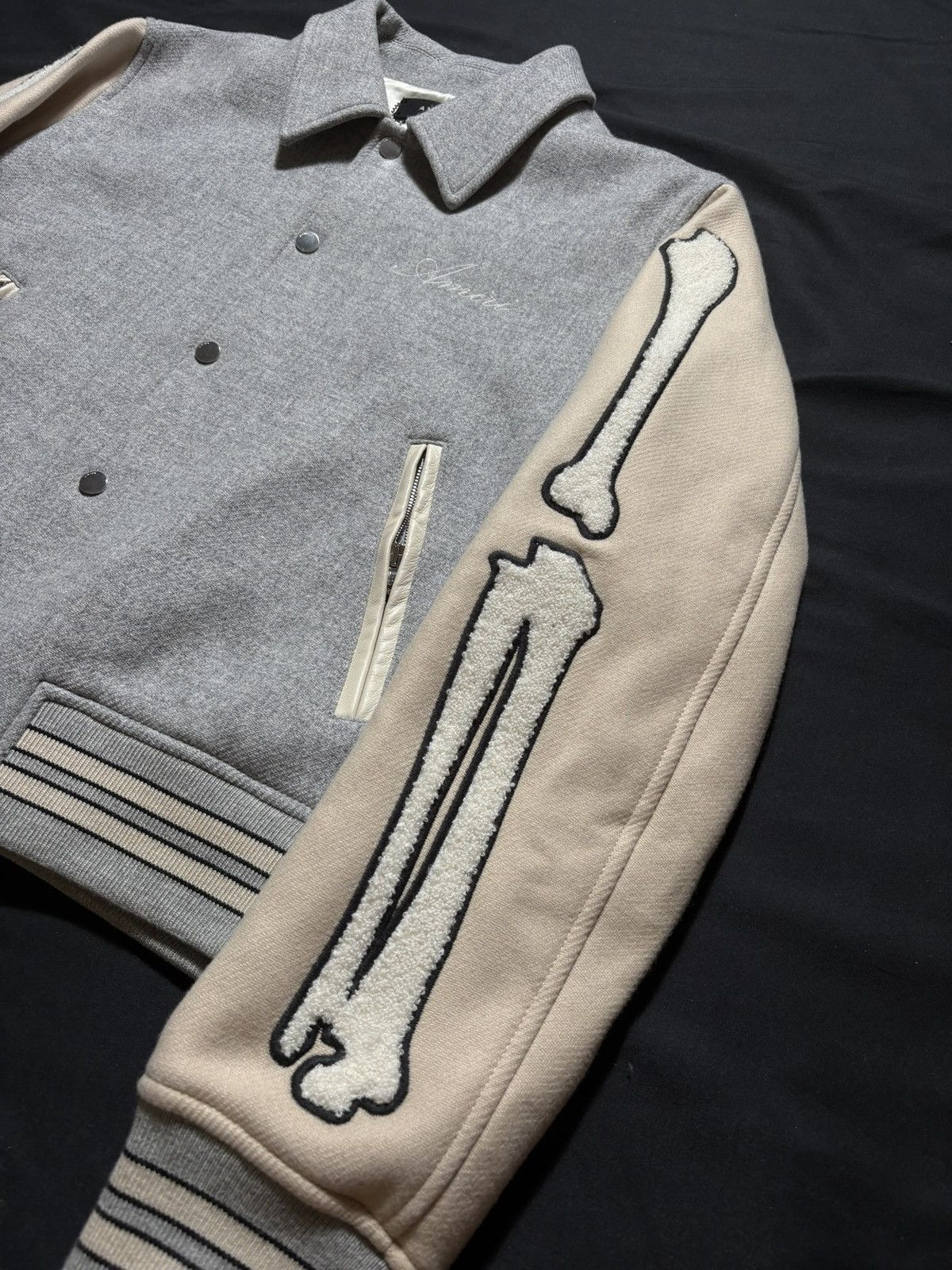 Amiri Amiri Gray/Beige Bones Varsity Jacket - Large Size US L / EU 52-54 / 3 - 2 Thumbnail