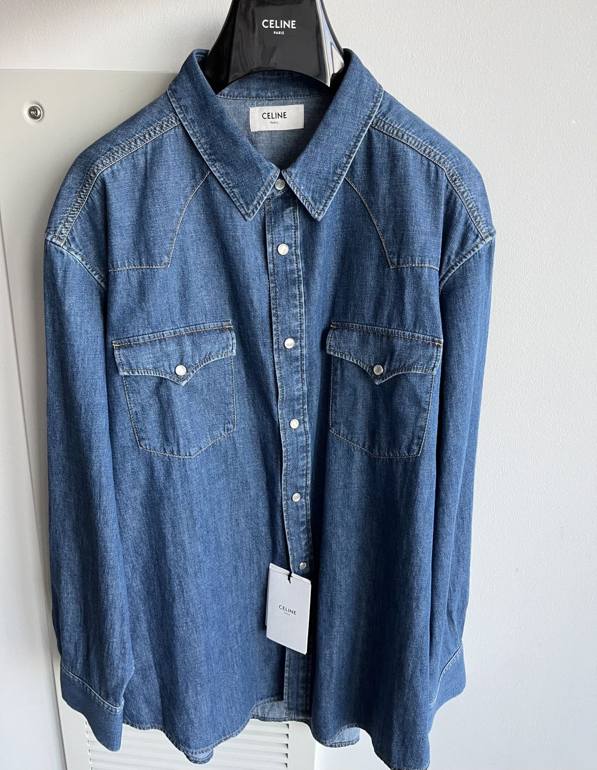Celine × Hedi Slimane Brand New Rare Classic Hedi Slimane Celine Denim Shirt Size US XL / EU 56 / 4 - 6 Thumbnail