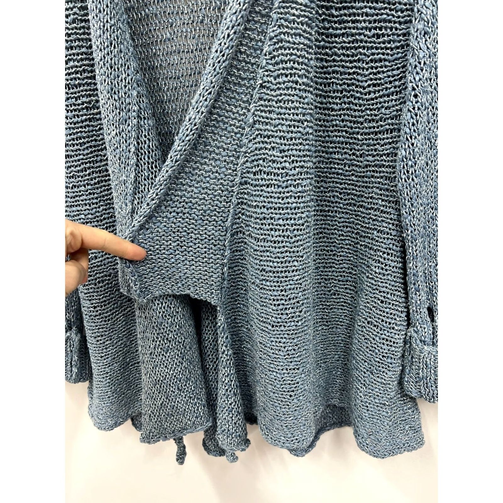 Vintage OSKA Knit Cardigan Sweater Open Front Wmns Size 3 Blue Silver Cardigan Womens Knit Open Front Cotton Polyamide Viscosa Knit Sleeve Long Size XS / US 0-2 / IT 36-38 - 3 Thumbnail