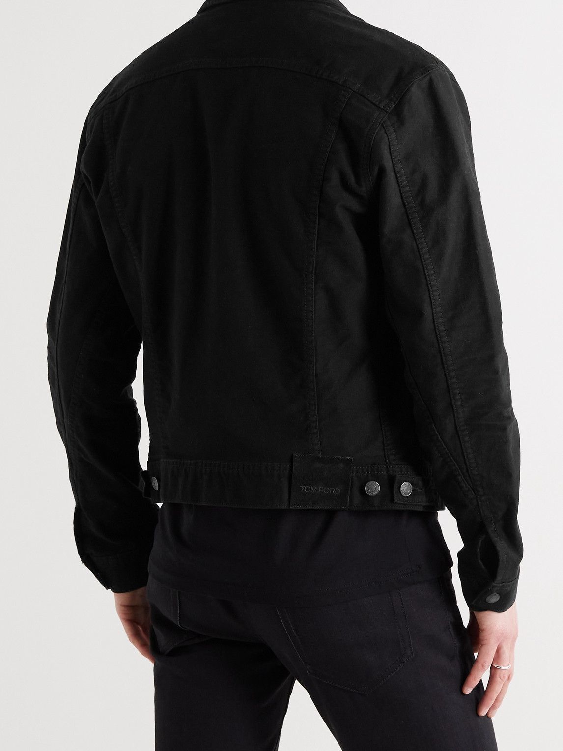 Tom Ford o1loc1c0326 Leather Trimmed Cotton Moleskin Jacket in Black Size US XXL / EU 58 / 5 - 4 Thumbnail