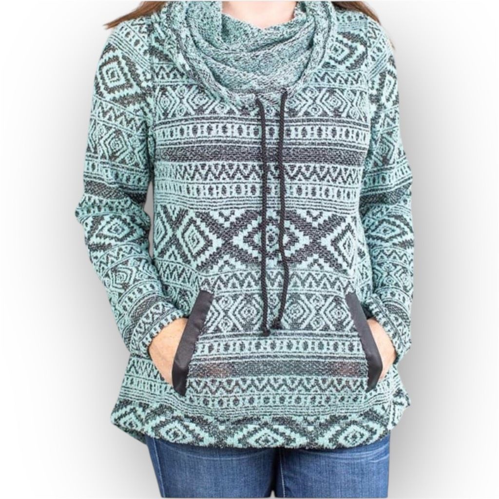 Other One World Cowl Neck Pattern Pullover Tunic Sweatshirt Turquo Size M / US 6-8 / IT 42-44 - 1 Thumbnail