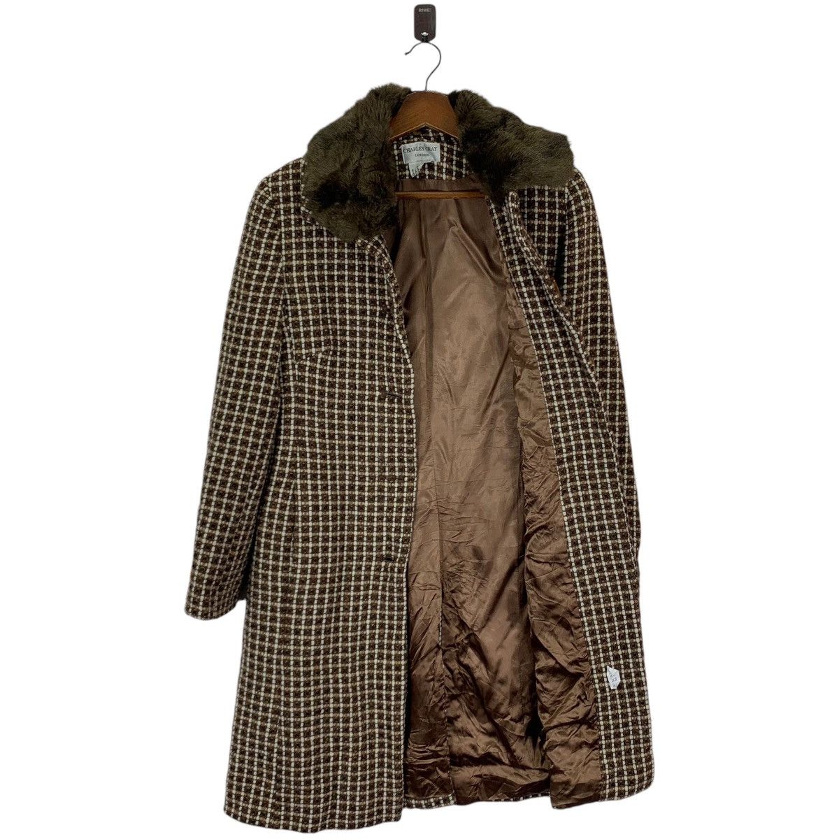 Designer × Vintage Vintage Charles Gray London Fur Tweed Designer Overcoat Size XS / US 0-2 / IT 36-38 - 5 Thumbnail
