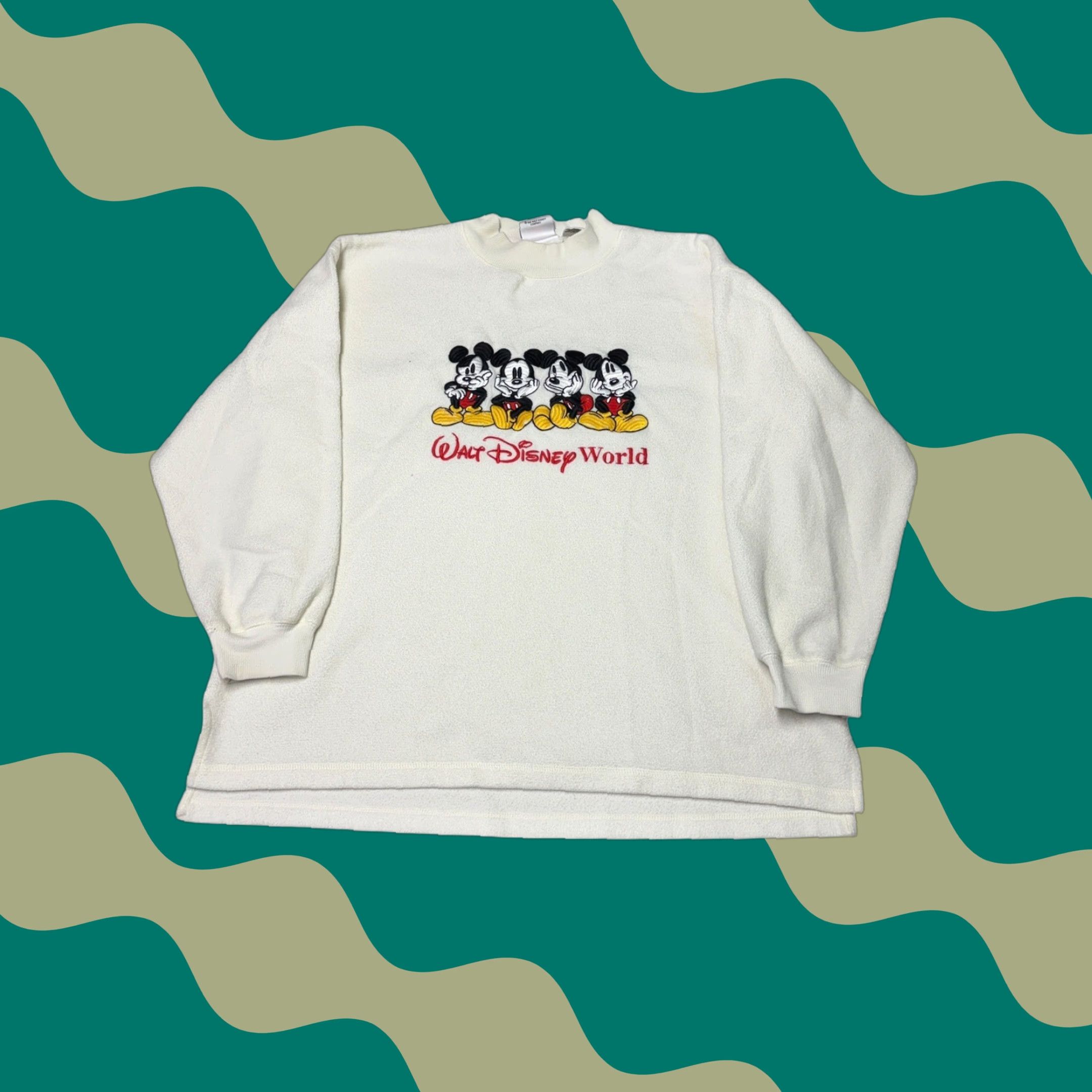 Disney VINTAGE Mickey Sweatshirt Disney World Fleece White Embroidered Large Mock Neck Unisex Adults L Oversized Graphics 90s Size US L / EU 52-54 / 3 - 1 Thumbnail