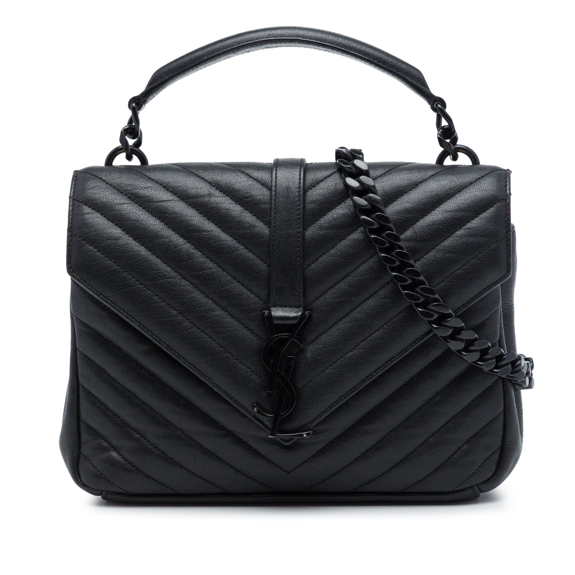 Saint Laurent Paris Chevron Sheepskin Monogram Monochrome College Bag Size ONE SIZE - 1 Thumbnail