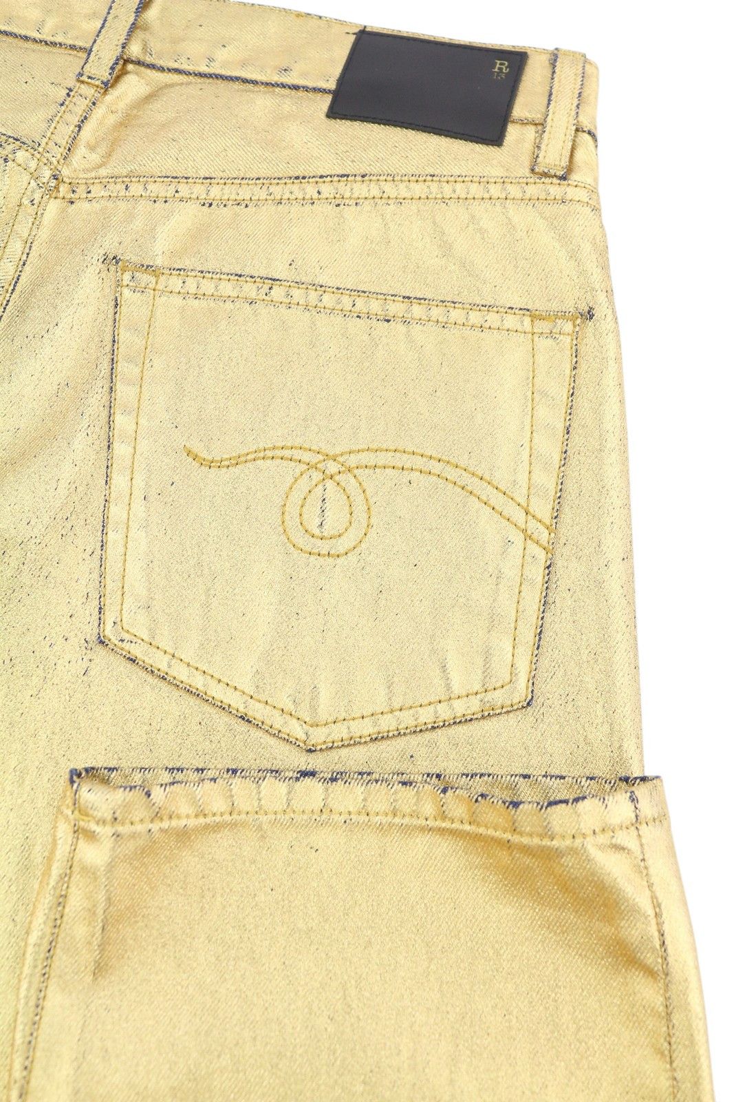 R13 BOYFRIEND 27 Gold Indigo Shiny Straight Zip Denim 86226 Size 27" / US 4 / IT 40 - 6 Thumbnail