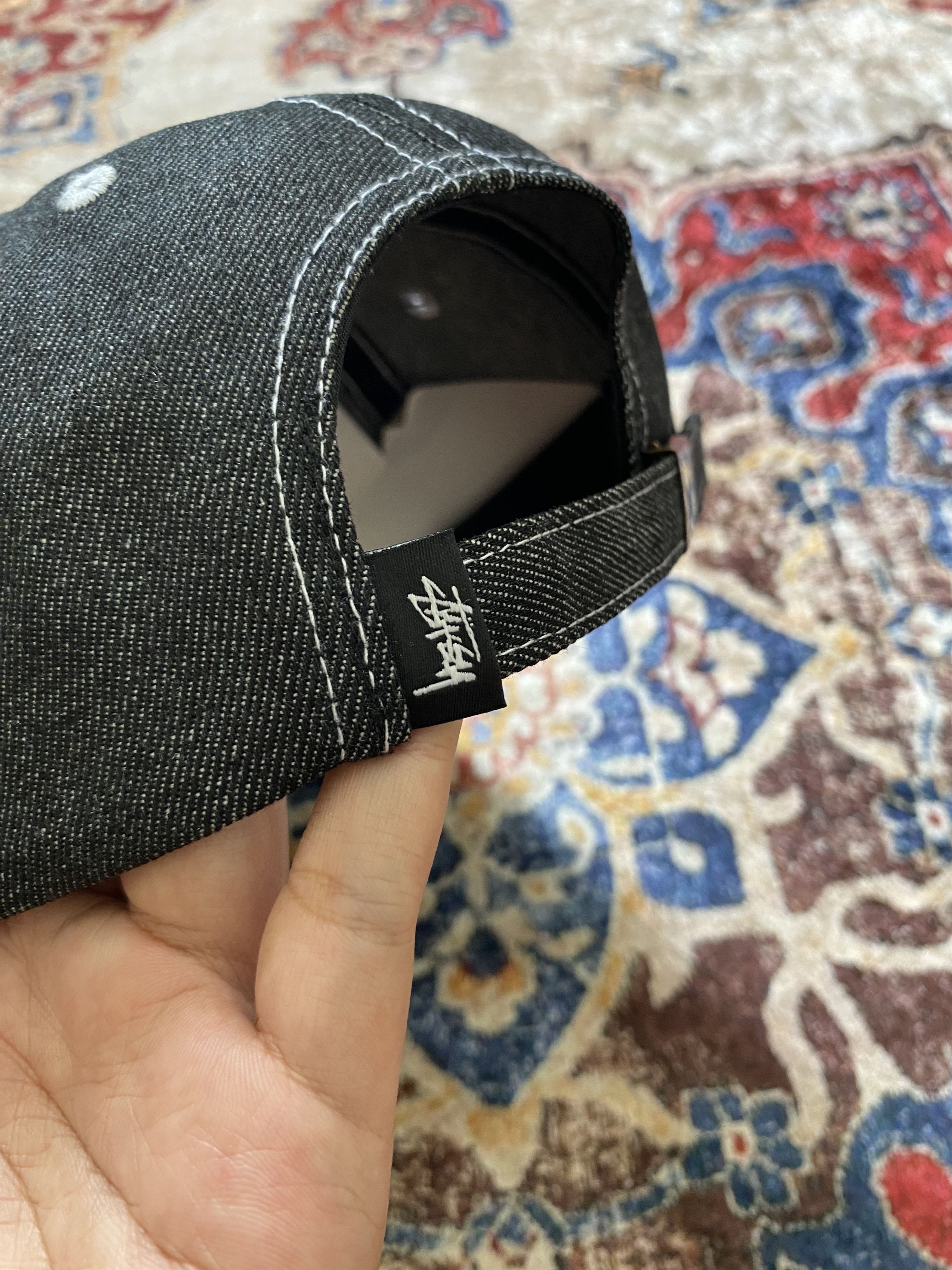帽子 STUSSY Contrast Stitch Denim Strapback Stussy Stussy Contrast Stitch Denim Strapback - Black | Grailed