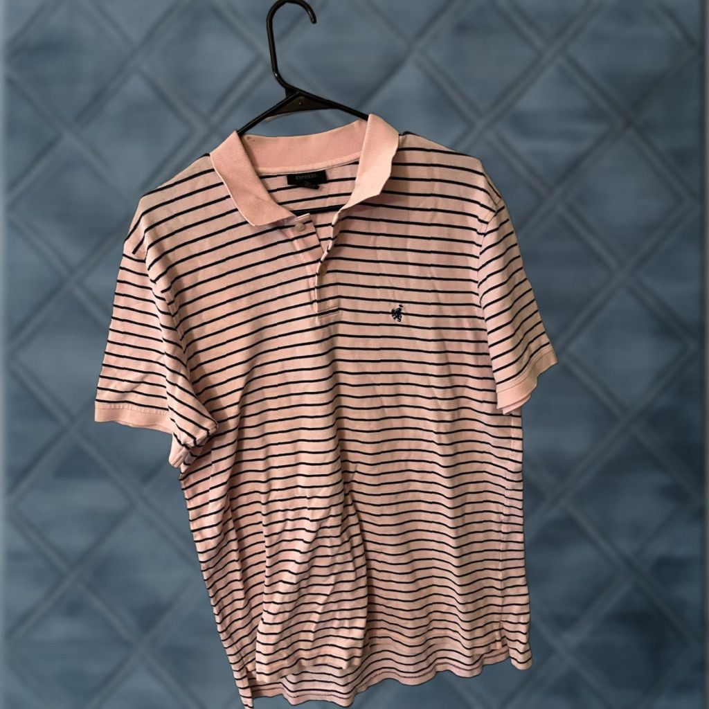 Express VINTAGE Express Polo Shirt Mens L Pink Striped Modern Fit Flaw Size US L / EU 52-54 / 3 - 1 Thumbnail
