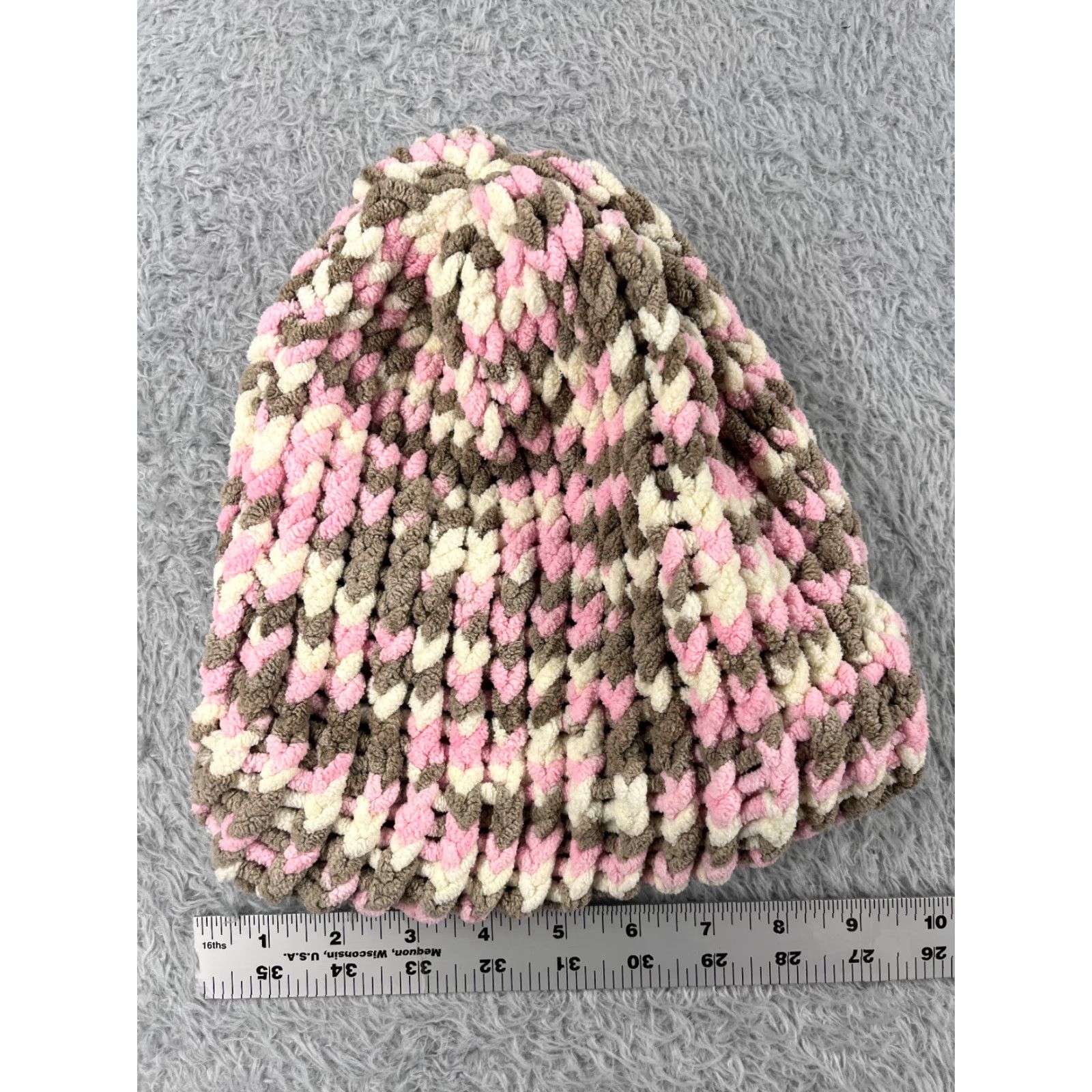 Vintage Handmade Big Beanie Toque Adult One Size Pink Brown Crochet Knit Acrylic Blend Size ONE SIZE - 3 Thumbnail