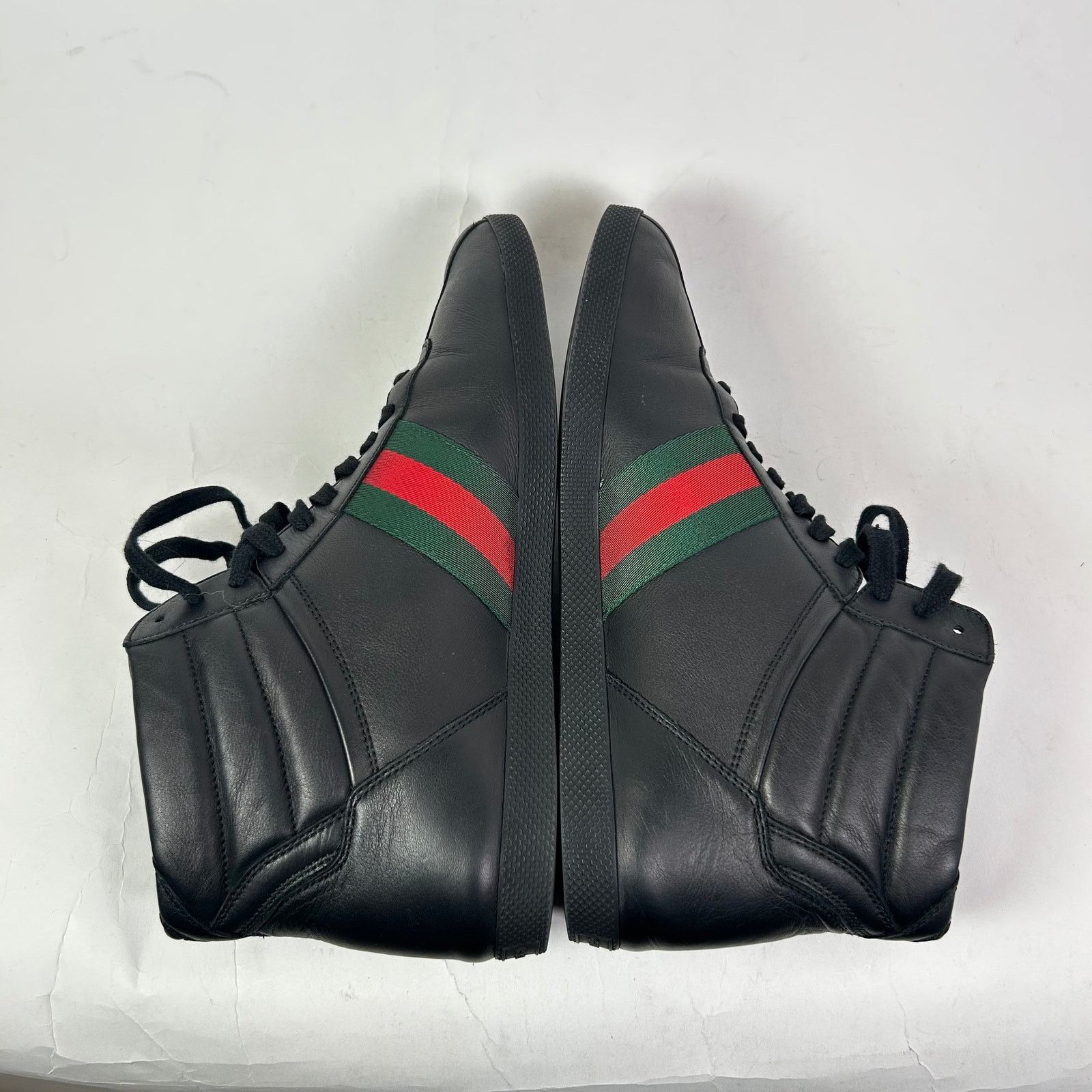 Gucci Gucci Black Web Leather High-Top Sneaker Size US 8.5 / EU 41-42 - 4 Thumbnail