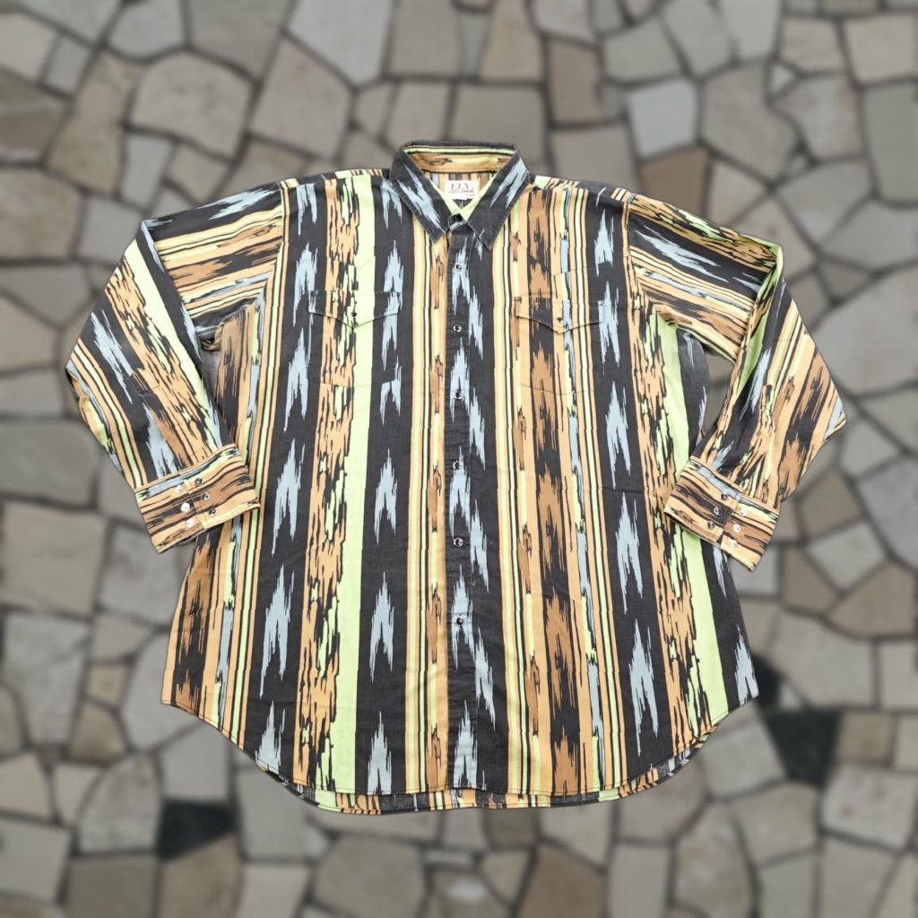 VINTAGE Ely Cattleman Shirt Mens XL Southwestern Pearl Snap Western Stripe Aztec Rodeo
