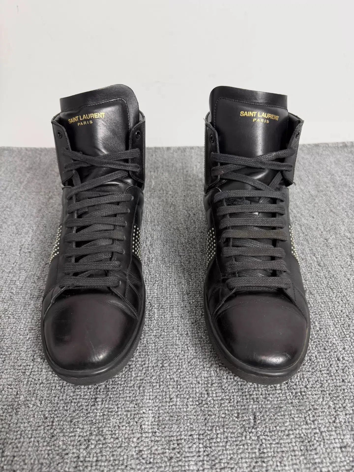Saint Laurent Paris Black High-Top Sneakers with Studded Detail Size 7.5. Size US 7.5 / EU 40-41 - 2 Thumbnail