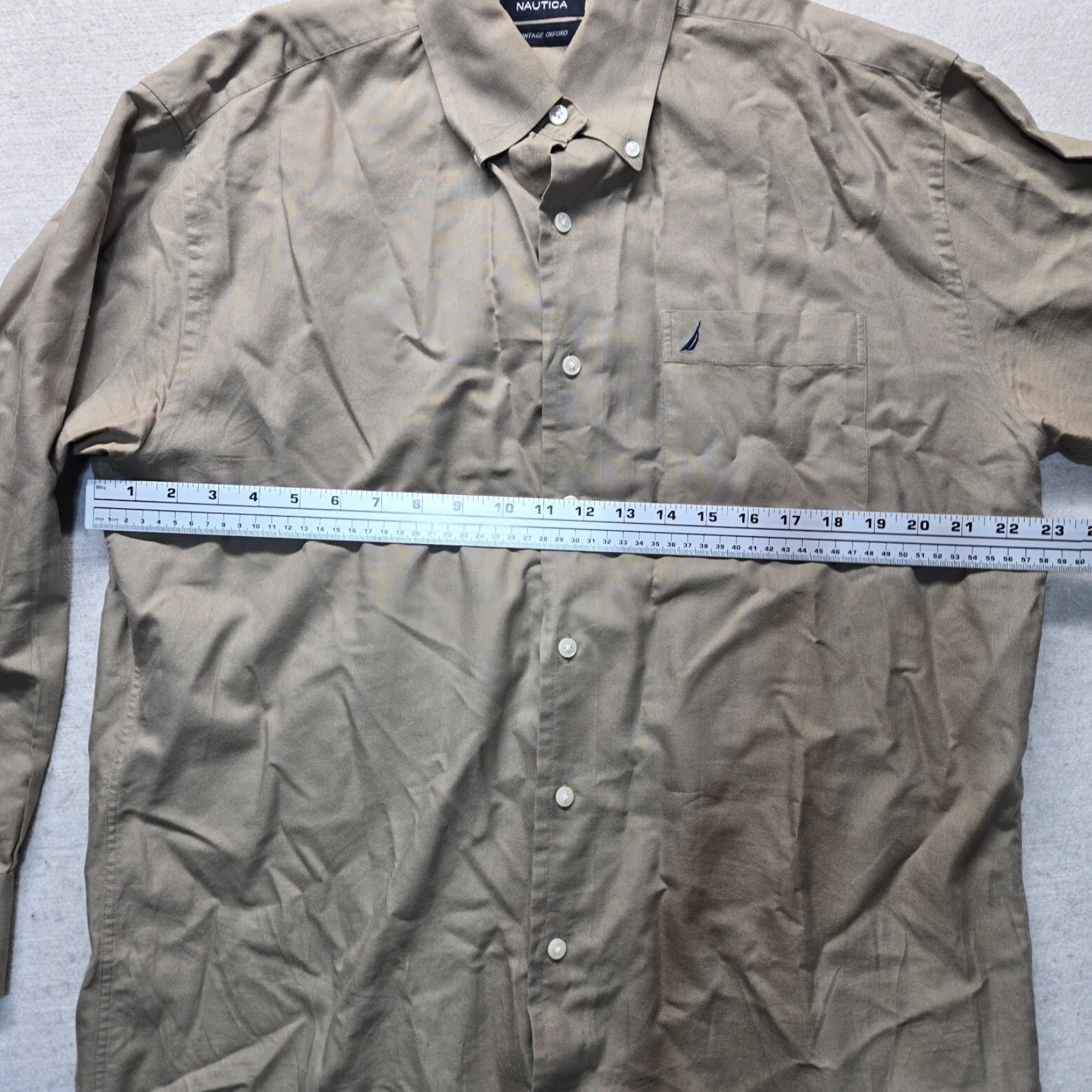 Nautica VINTAGE Nautica Dress Shirt Tan Oxford Button-Down Long Sleeve Adult Men 18 Tan Mens Shirt Size US XXL / EU 58 / 5 - 4 Thumbnail