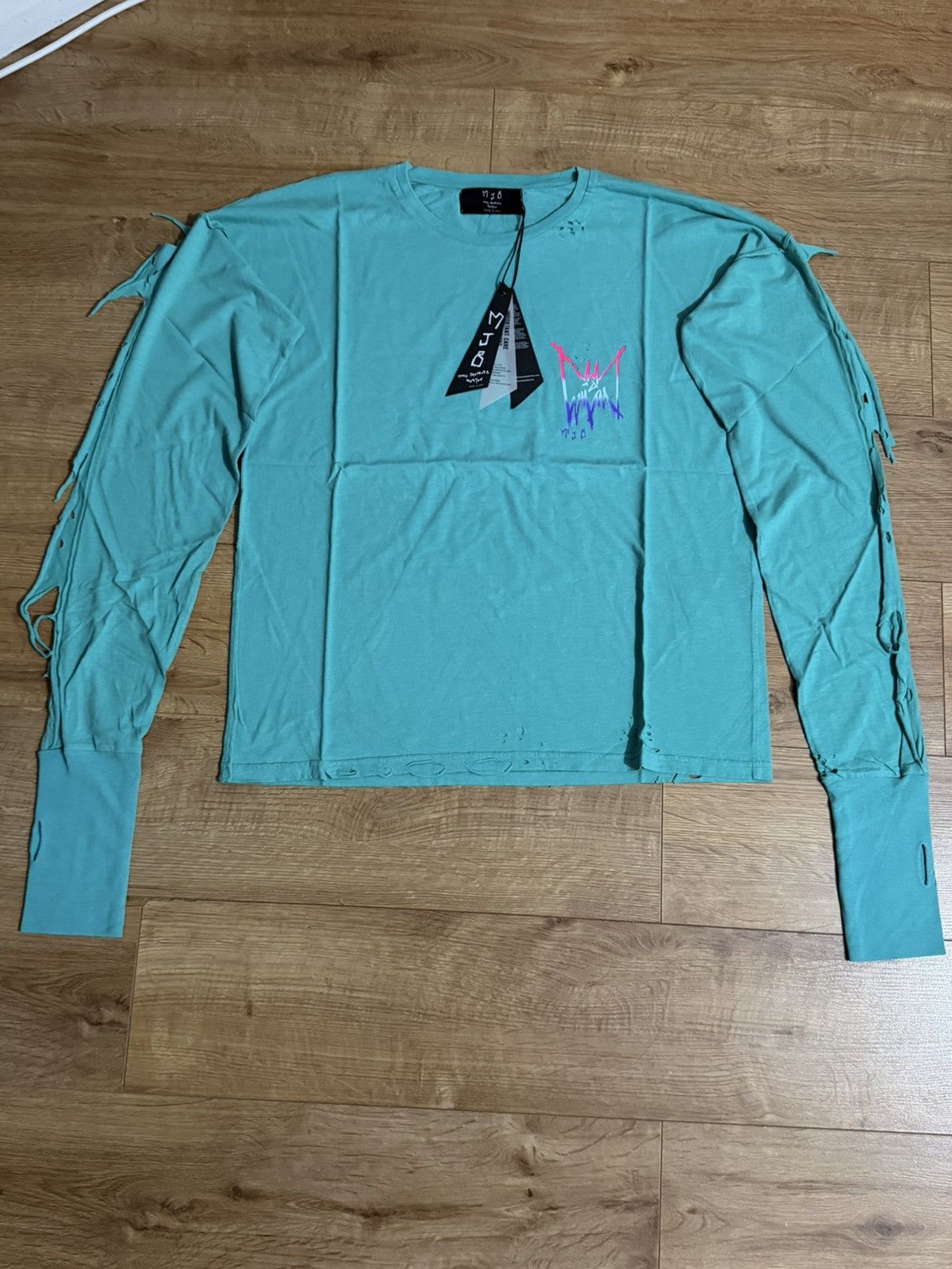 Marc Jacques Burton Marc Jacques Burton “Neon Teal Distressed” Long Sleeve Top Size US S / EU 44-46 / 1 - 1 Thumbnail