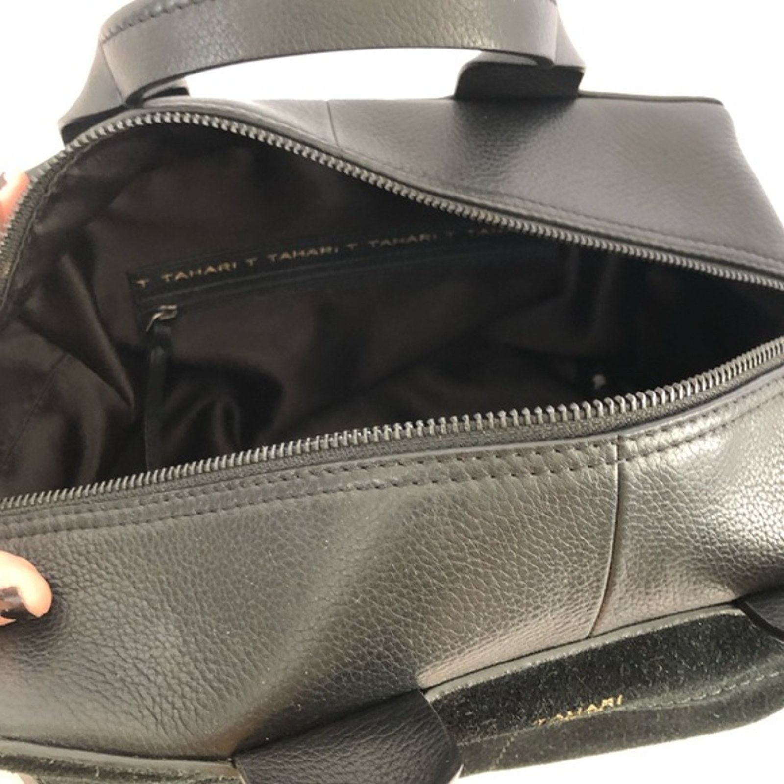 Other T Tahari Satchel Leather Boxy Black Suede Modern Handbag Size ONE SIZE - 3 Thumbnail