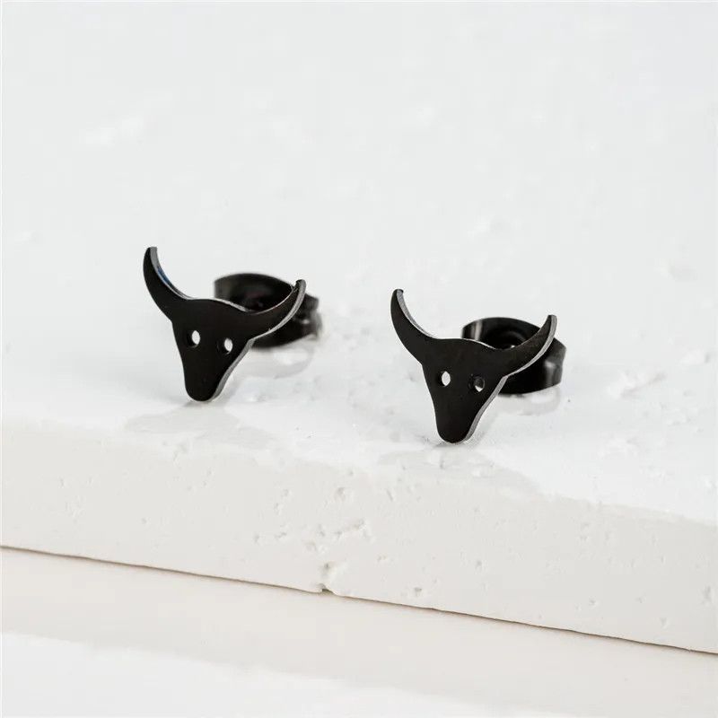 Jewelry Mini Bull Head Stud Earrings Charm Earring Gift Size ONE SIZE - 1 Preview